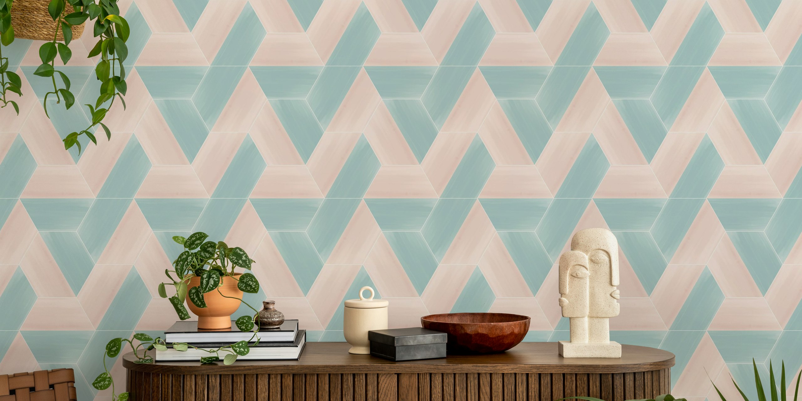 Carta da parati Playful Hexagon Glazed Tiles in una stanza