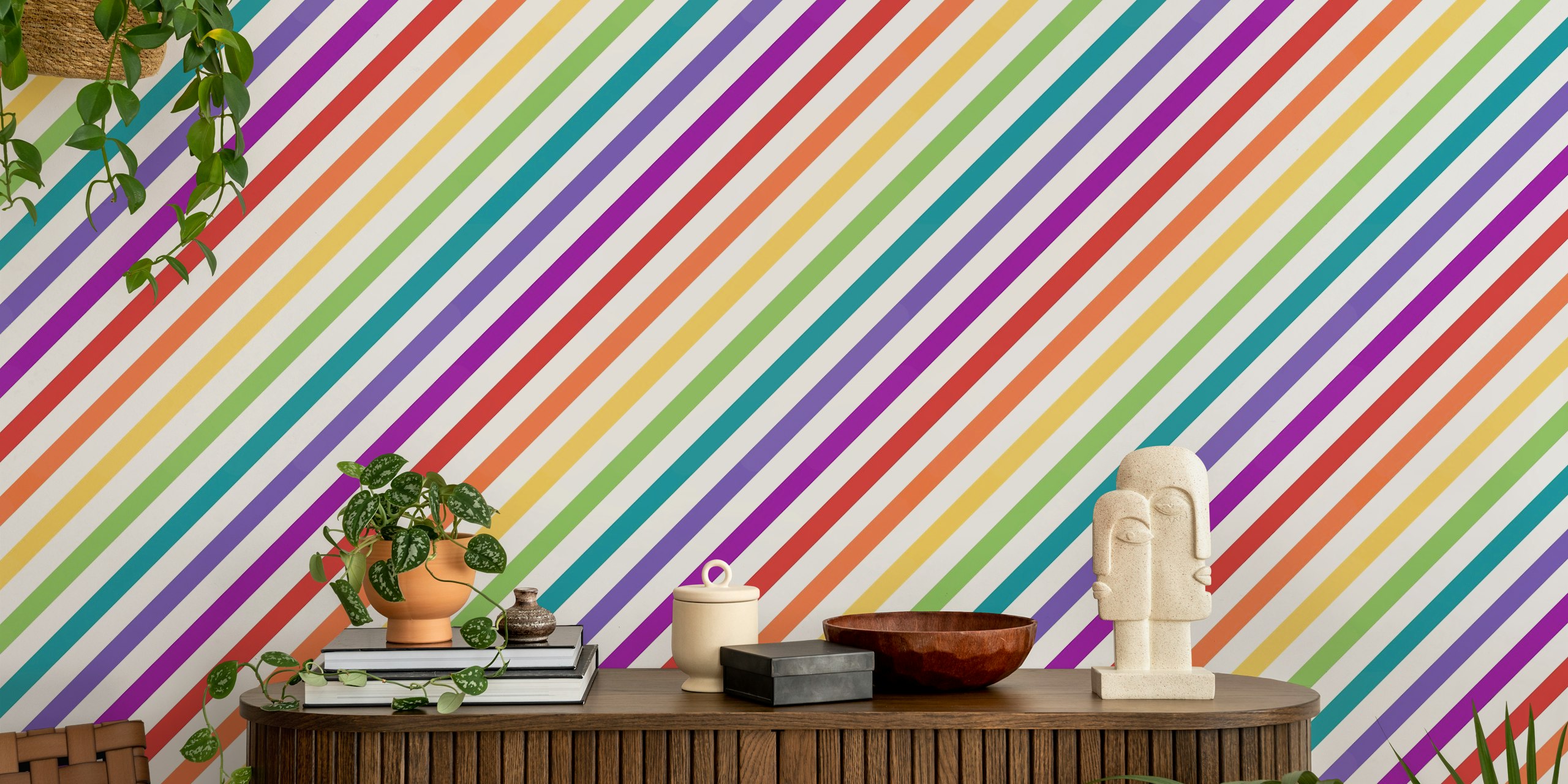 Diagonal rainbow wallpaper in una stanza luminosa