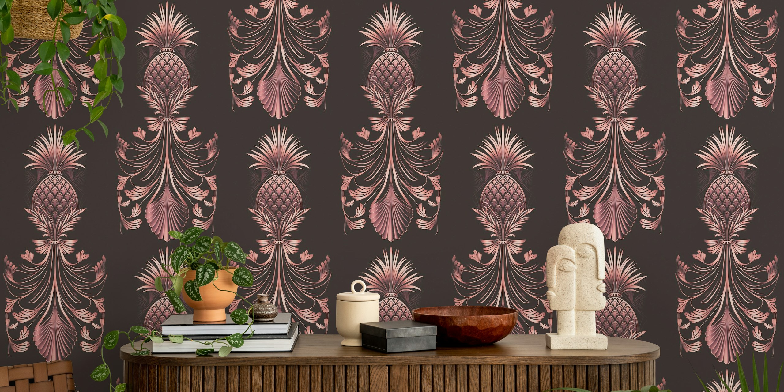 Luxury Rose Gold Art Deco Pineapples papier peint