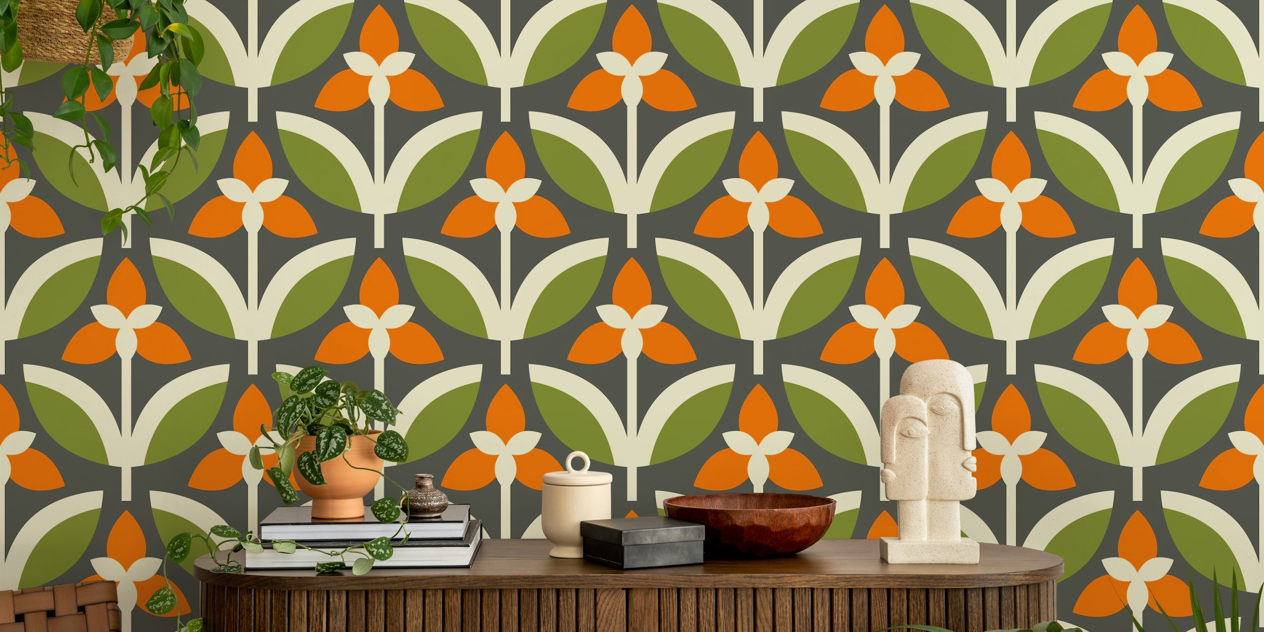 Autumn Flora Retro wallpaper in una stanza