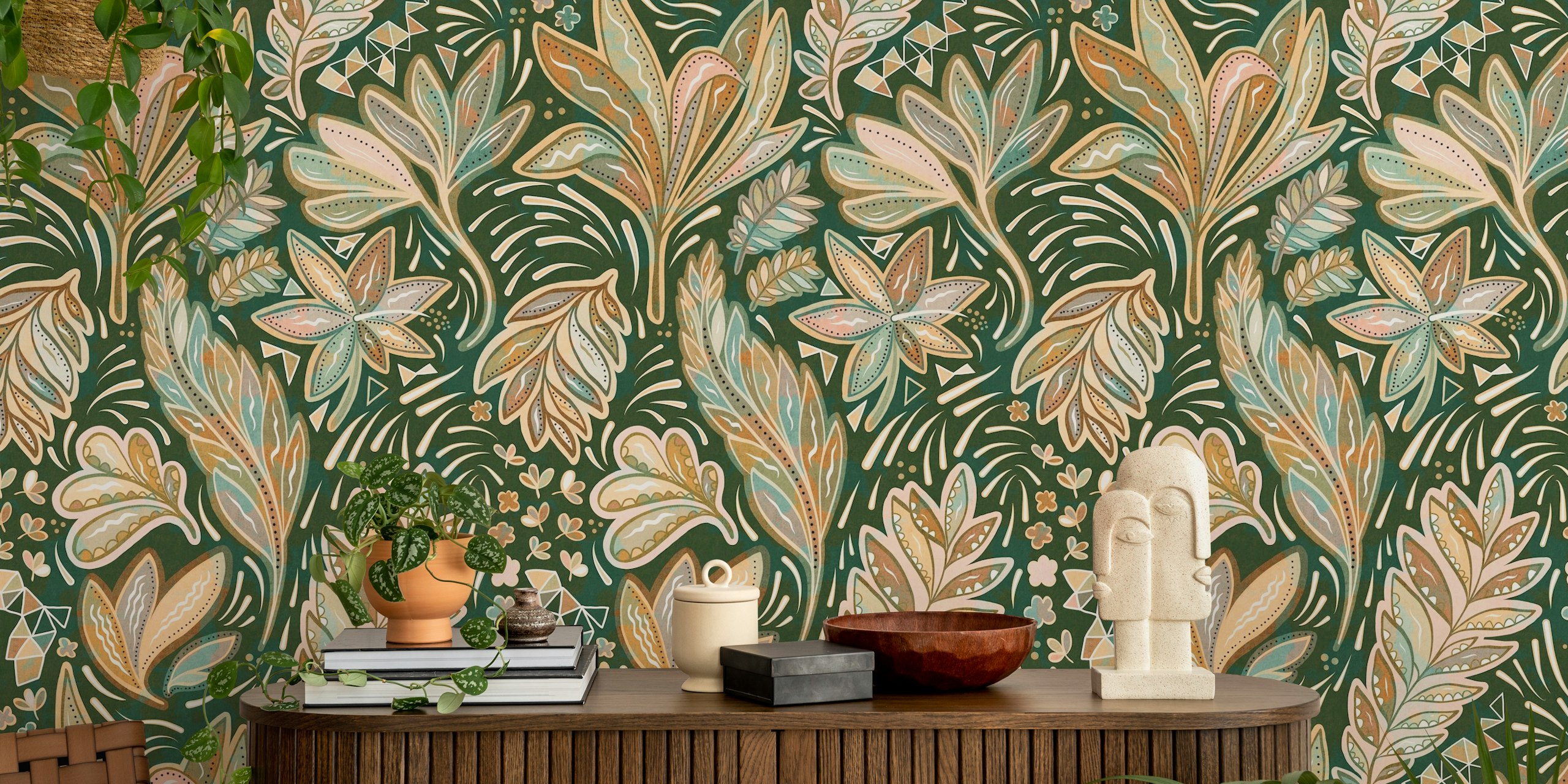 Tropical Bohemian Palm Leaves papier peint dans une pièce