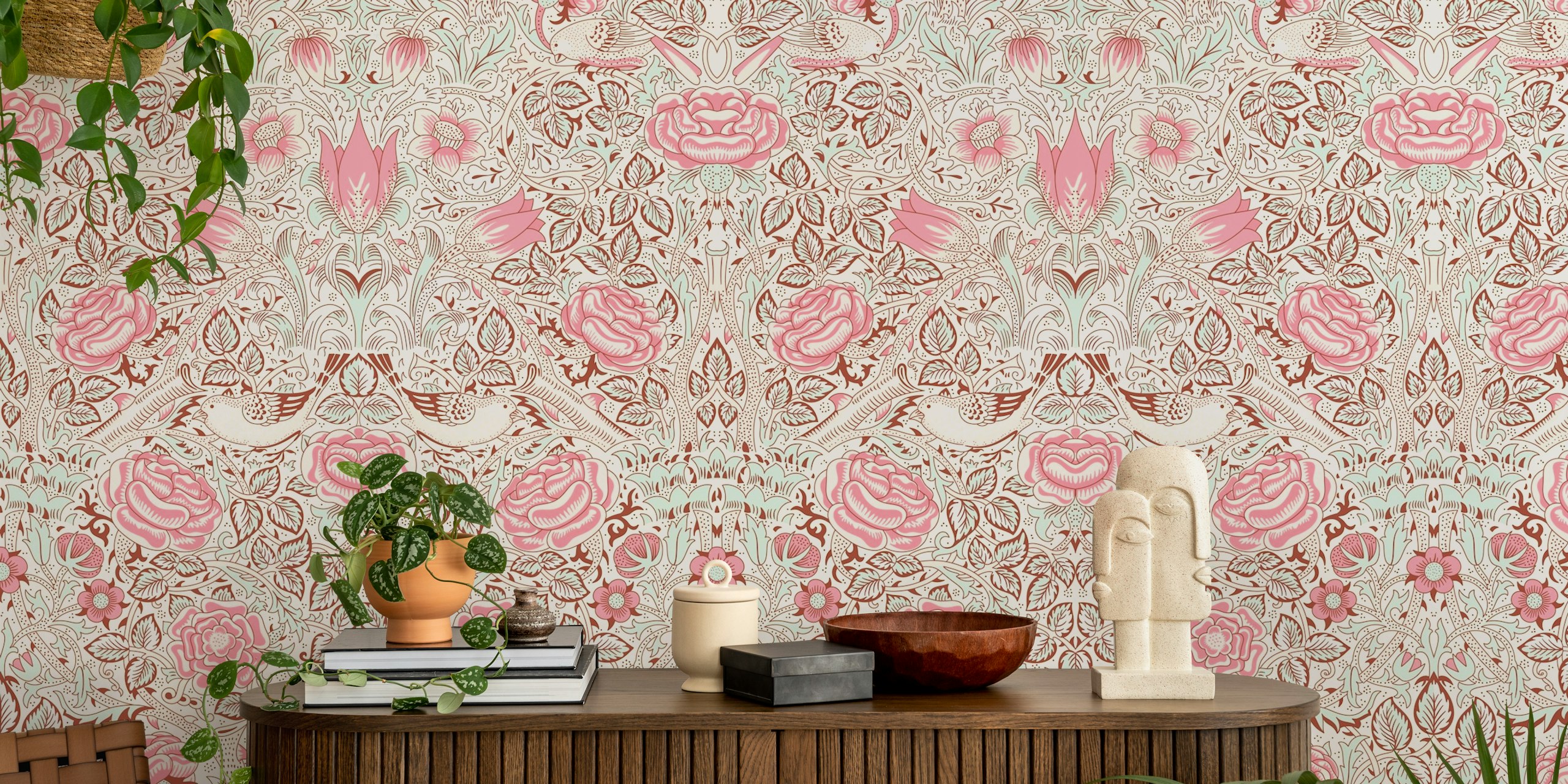 Victorian Rose 16 ivory wallpaper in a room