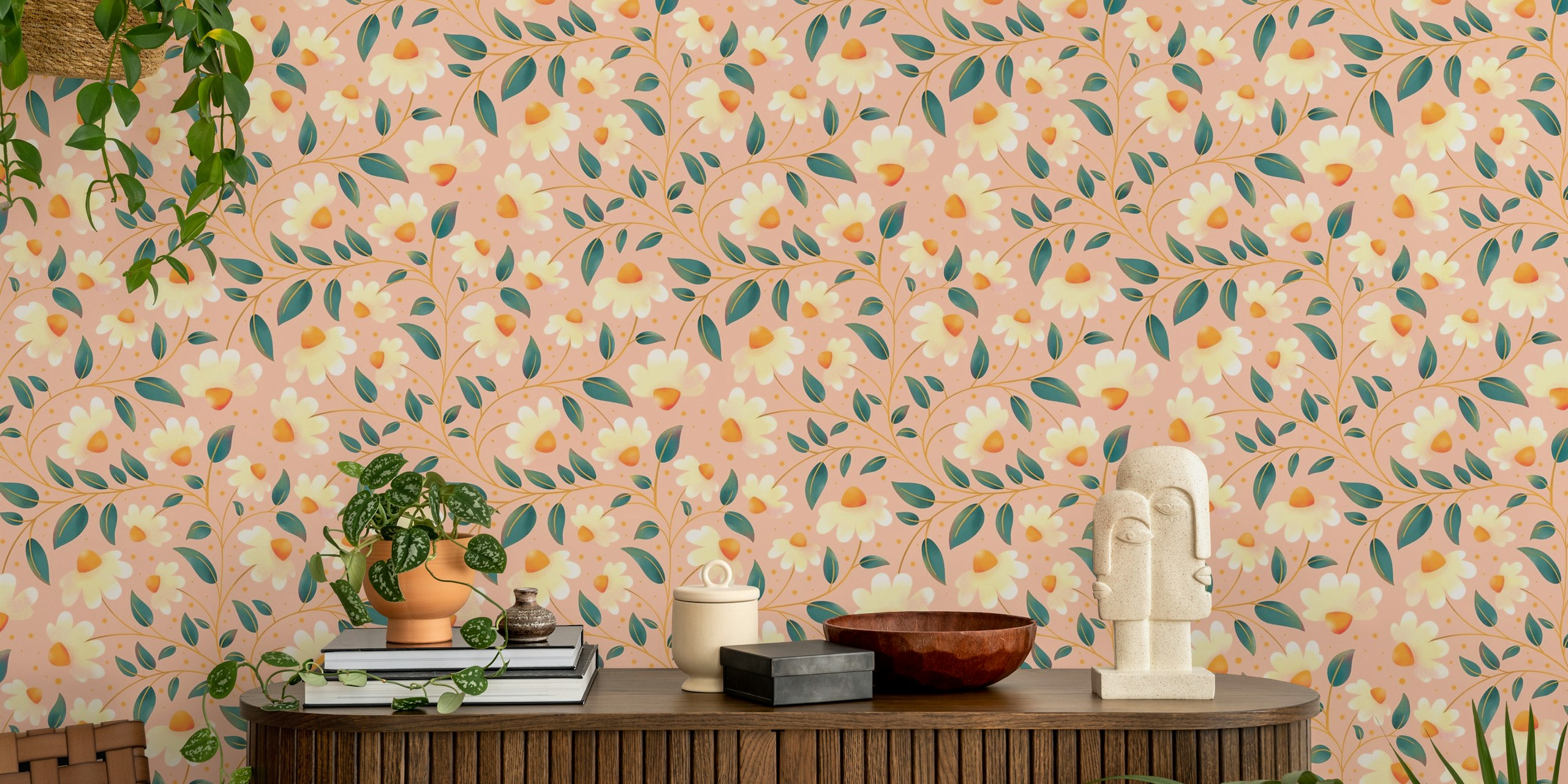 Daisy Delight on Pink wallpaper design