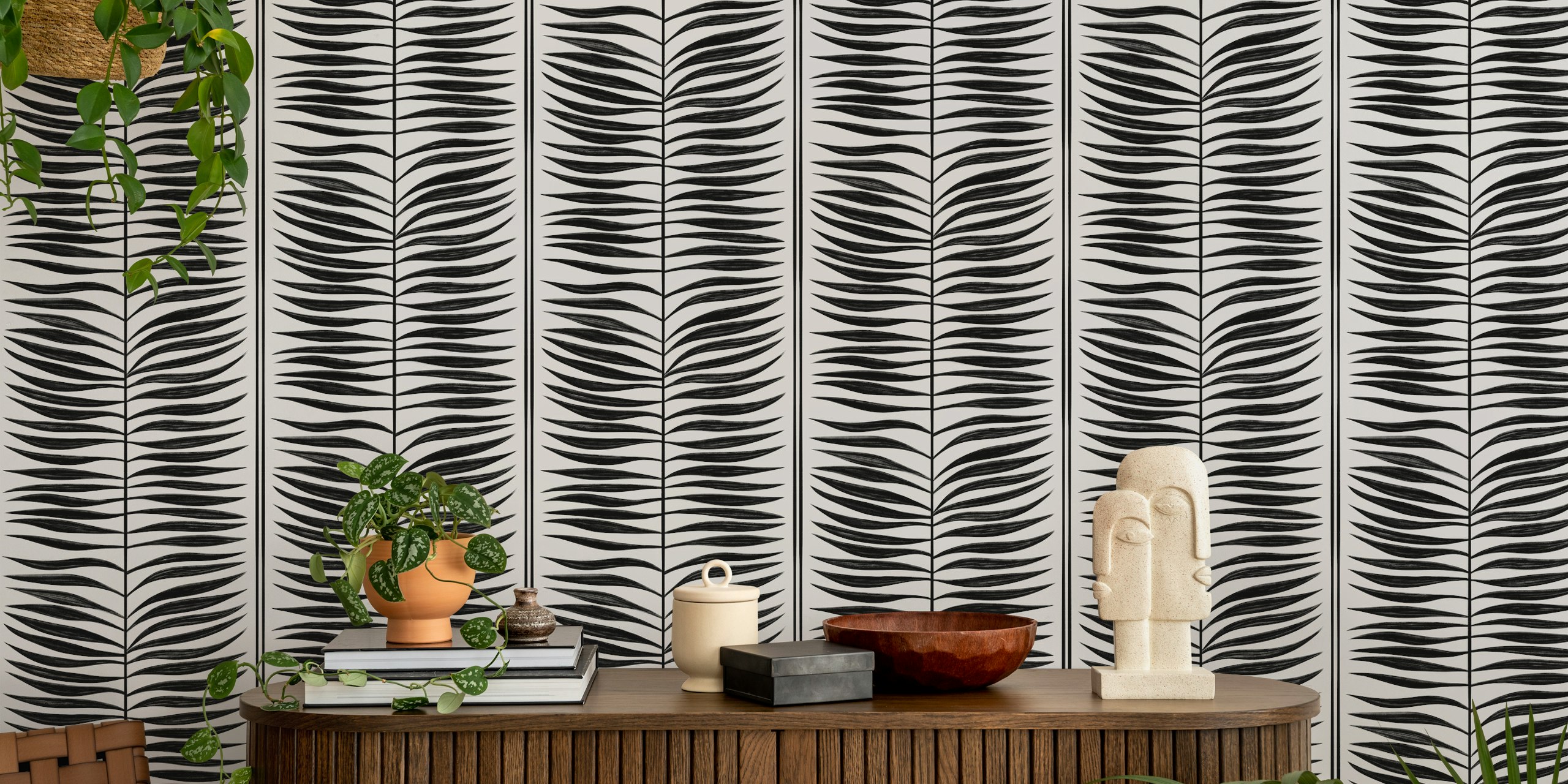 Palm Leaf Stripes wallpaper in a room
