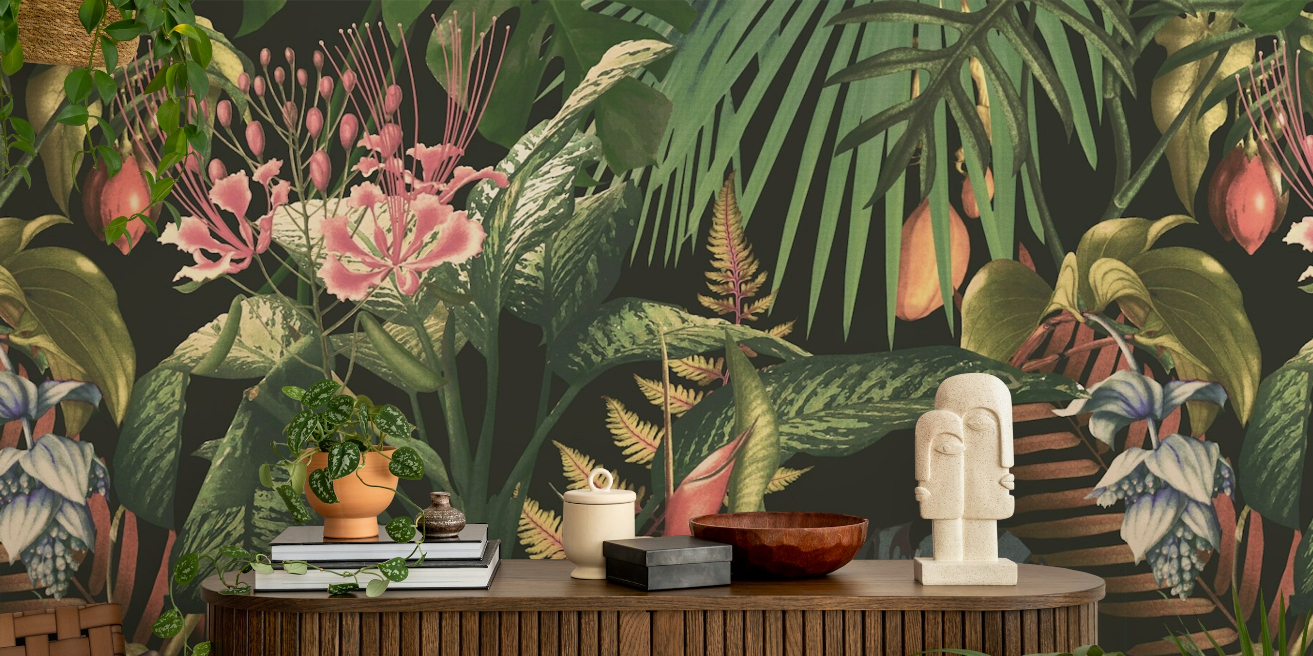 Σκούρος τοίχος Tropical Botanica στο δωμάτιο