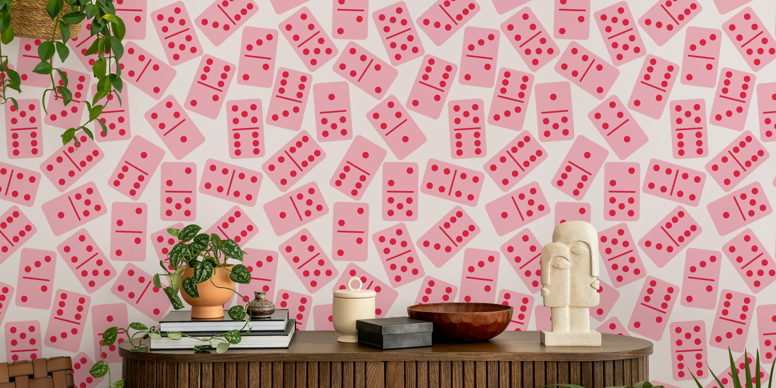 Lyserød og krimsonrød Domino Chat - Pink and Crimson Red mønster tapet