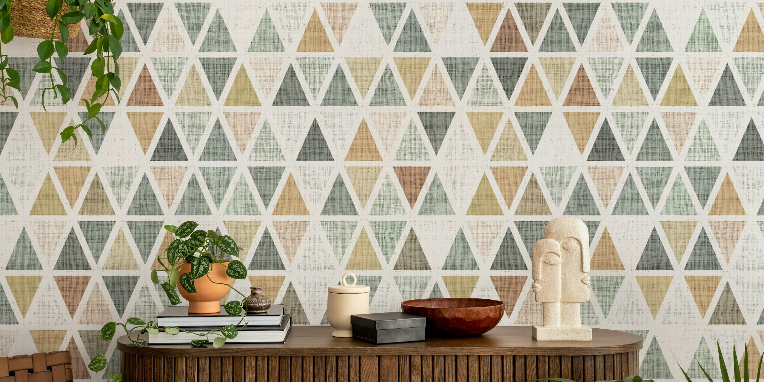 Neutral Triangles wallpaper in a room