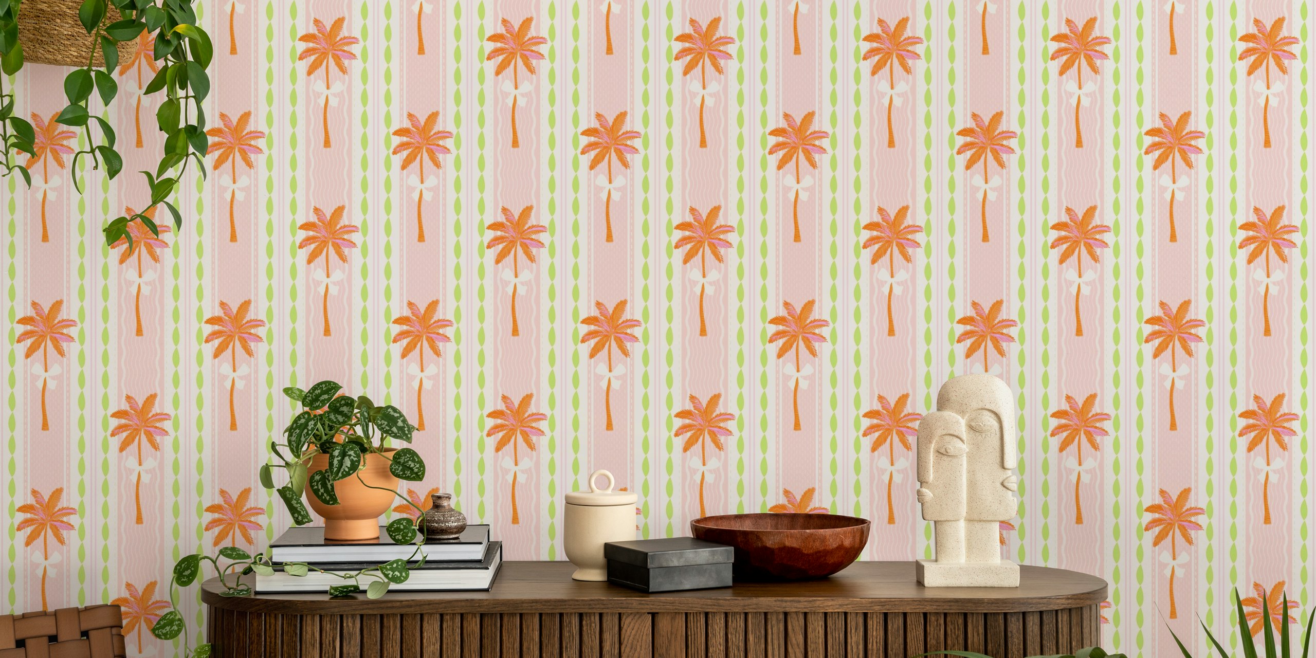 Papier peint Coquette Stripe Palms and Bows