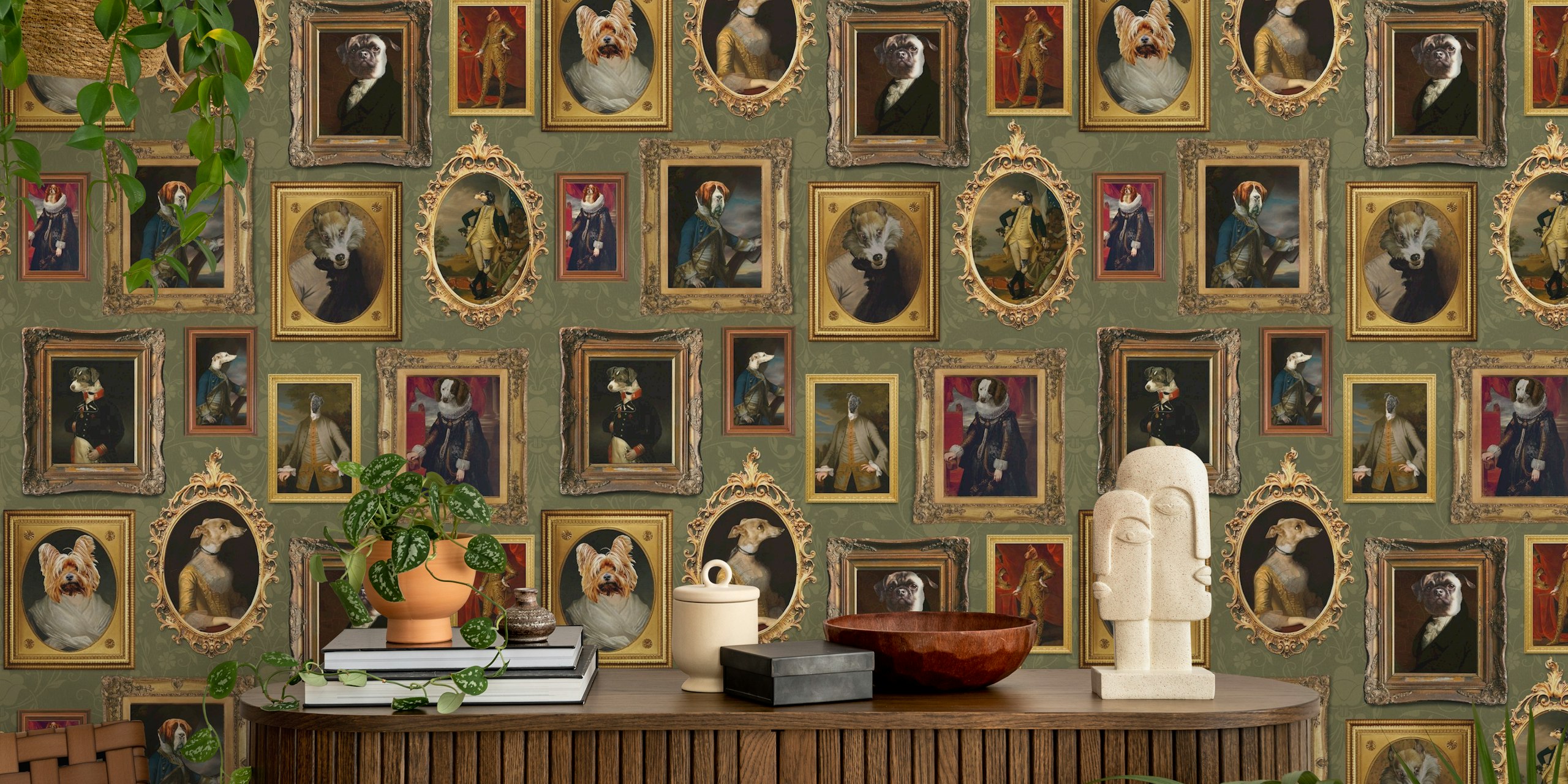 Famous Dogs Museum Wall Green en una habitación