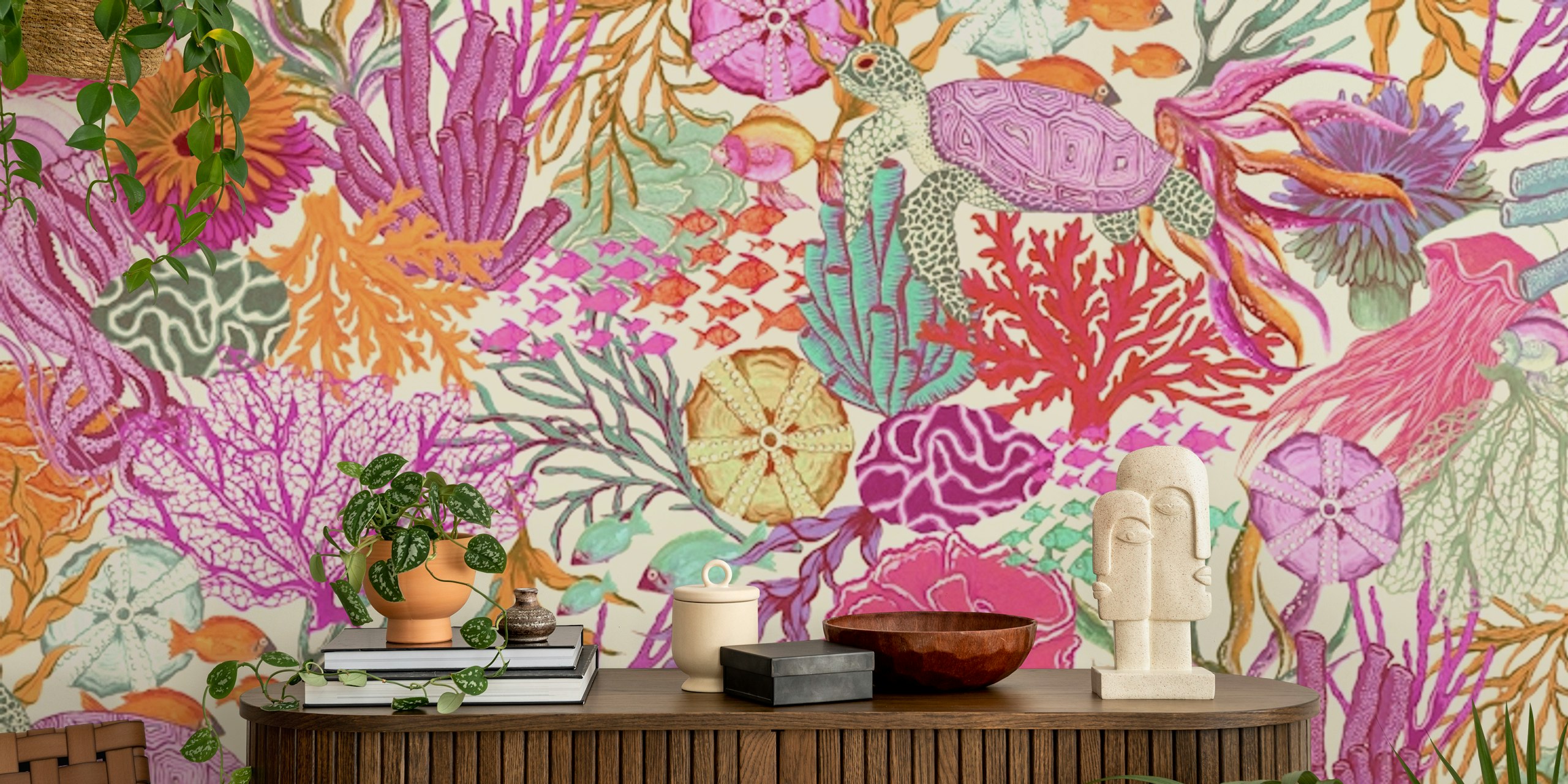 Kolorowa tapeta z życiem morskim do dekoracji wnętrz