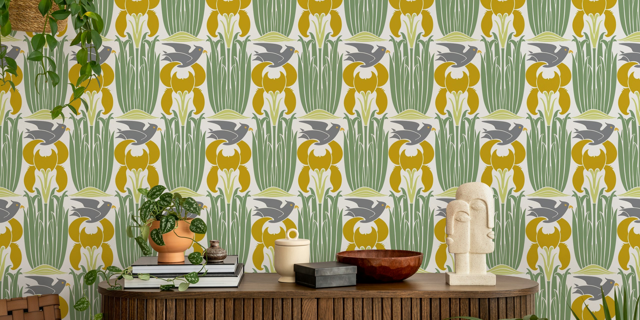 Vintage Art Nouveau Merle pattern wallpaper