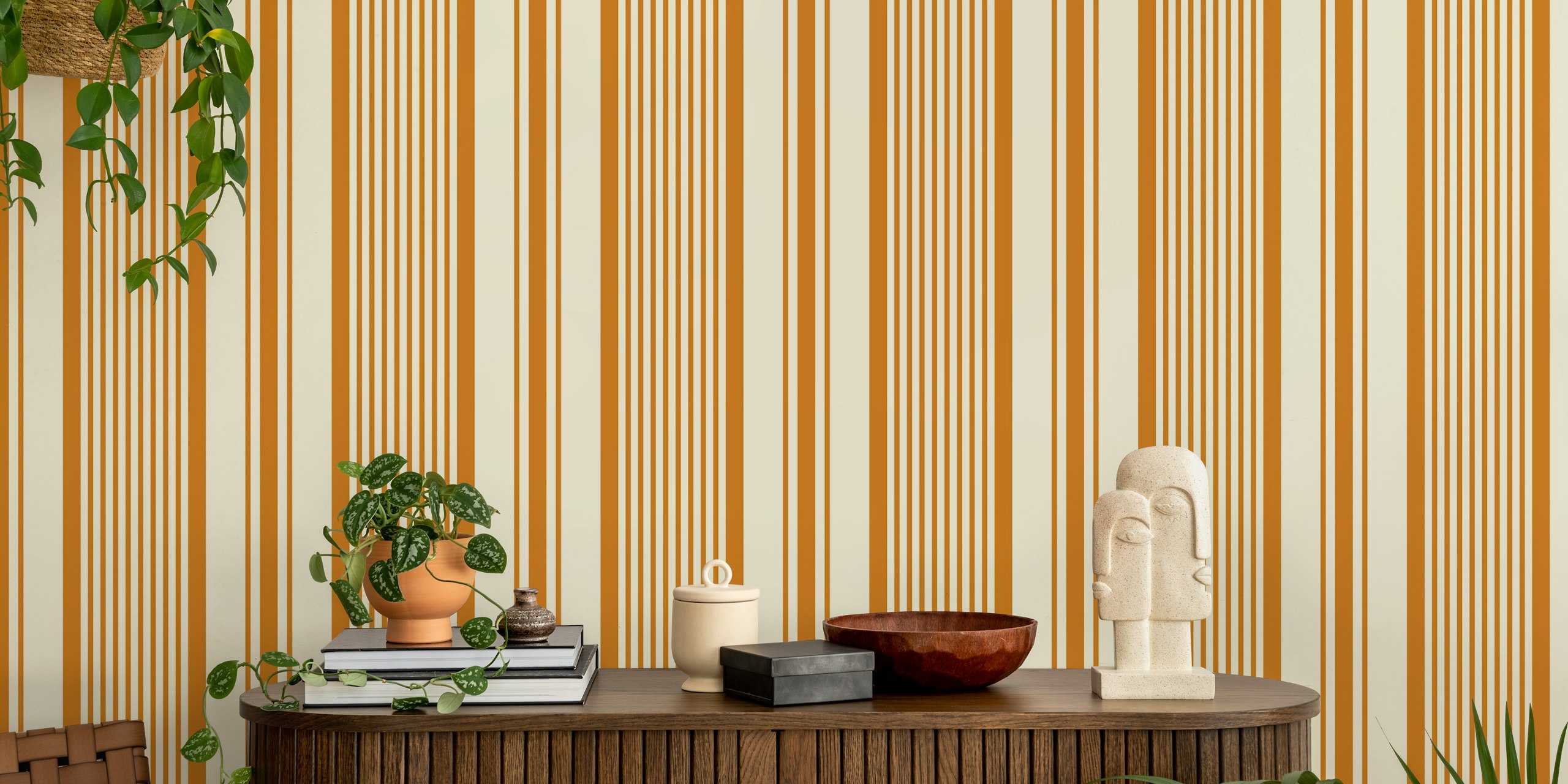 Classic stripes yellow golden brown tapeta u sobi