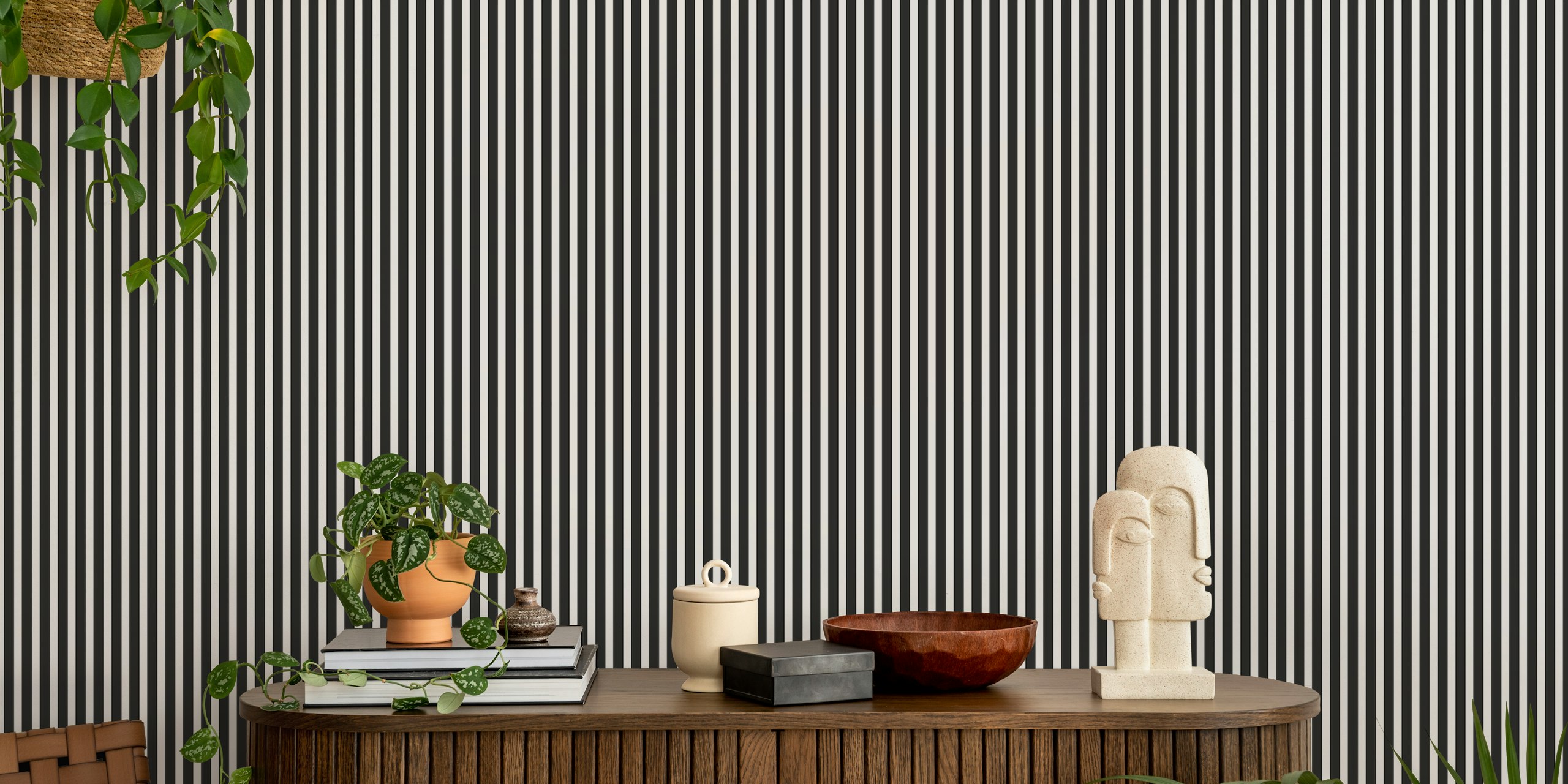 Black and white vertical stripes wallpaper