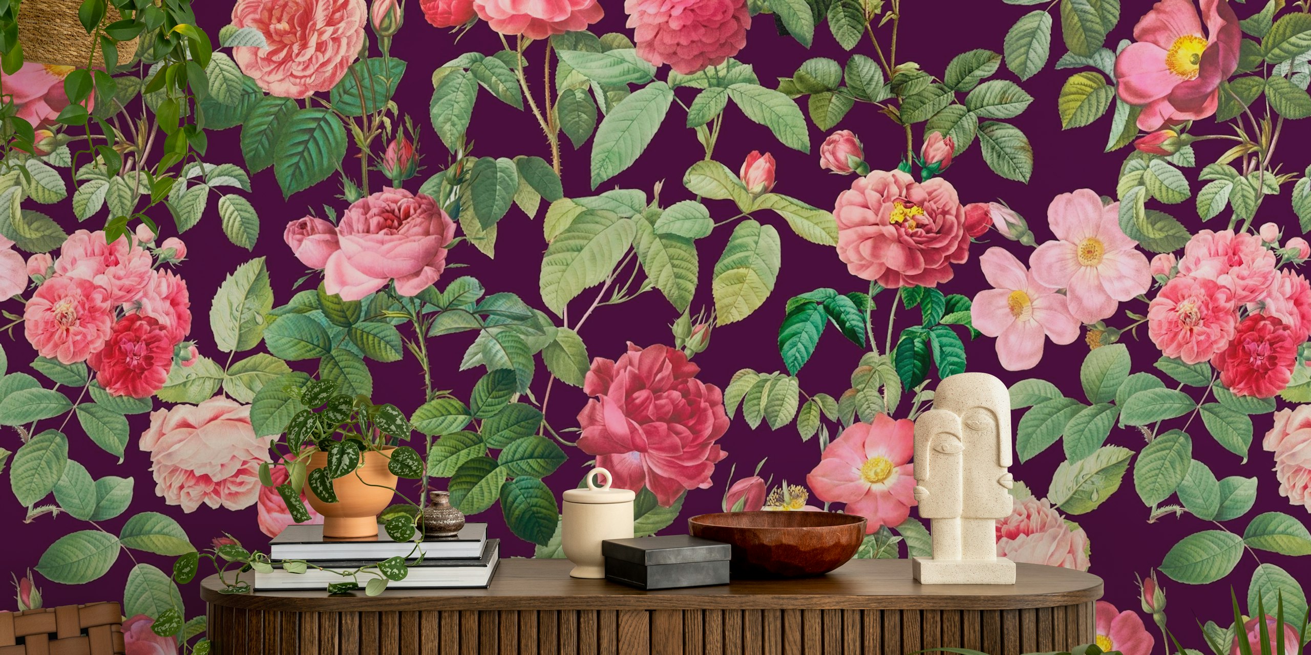 Papel de parede floral com design de Pierre-Joseph Redoute French Roses