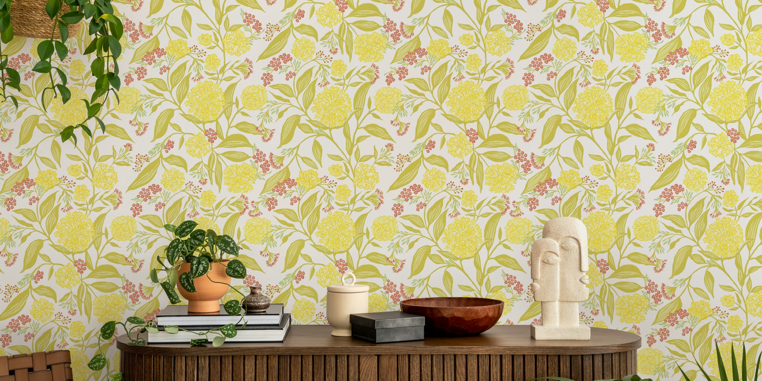 Silkweed floral wallpaper in a room