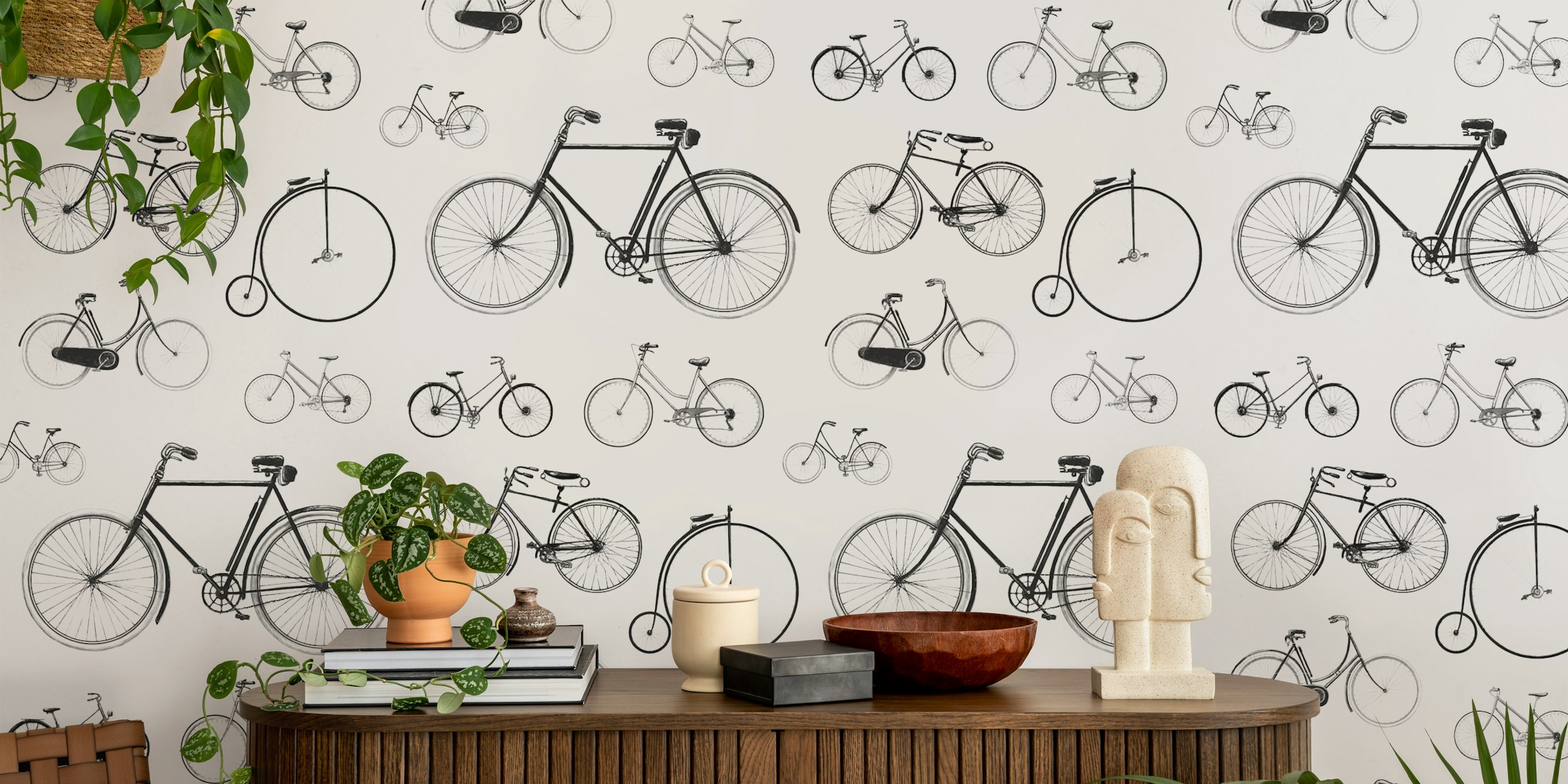 Papel de parede Vintage Bikes Pattern em um quarto