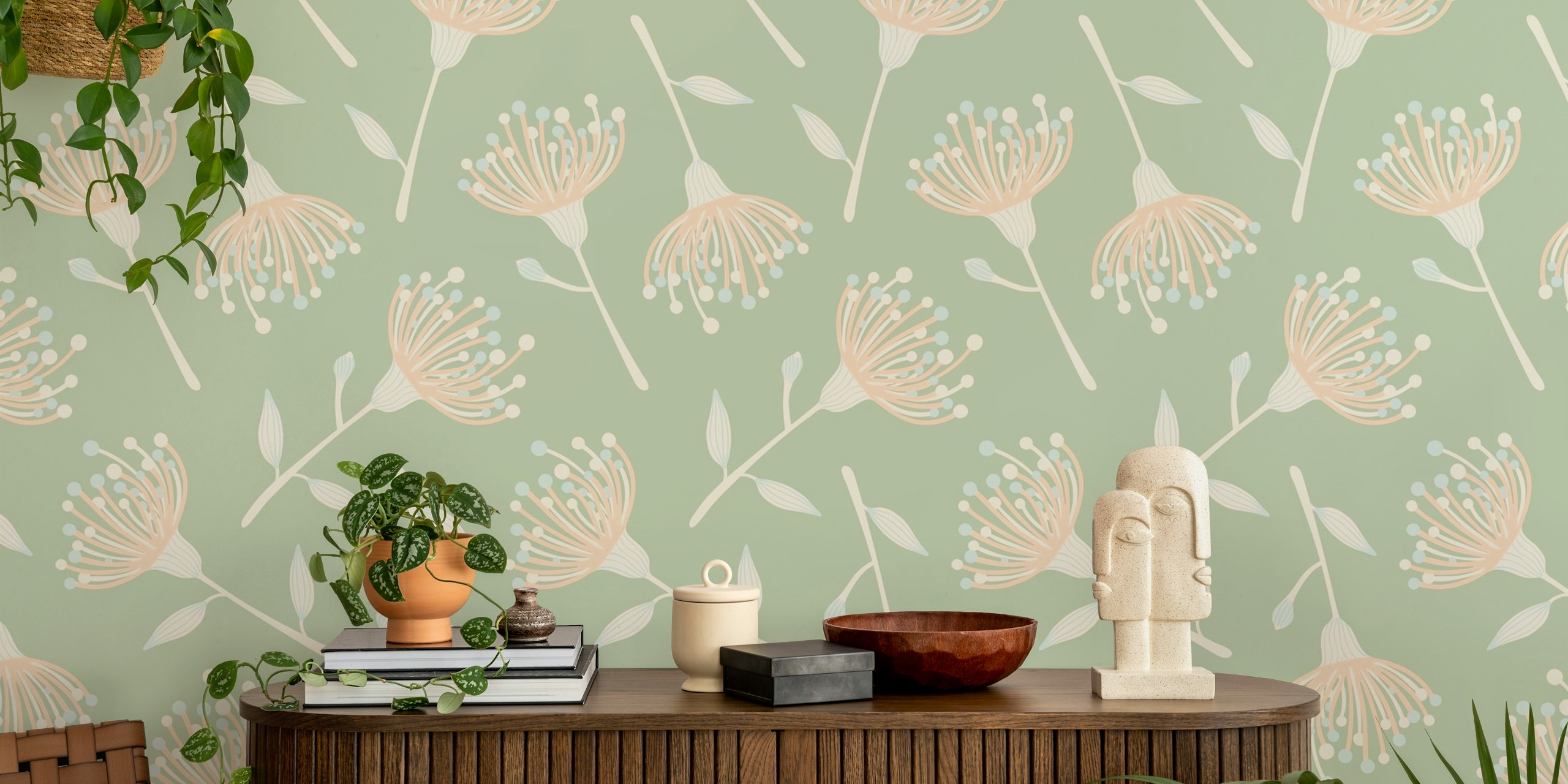 Eucalyptus floral design with soft sage green background wallpaper