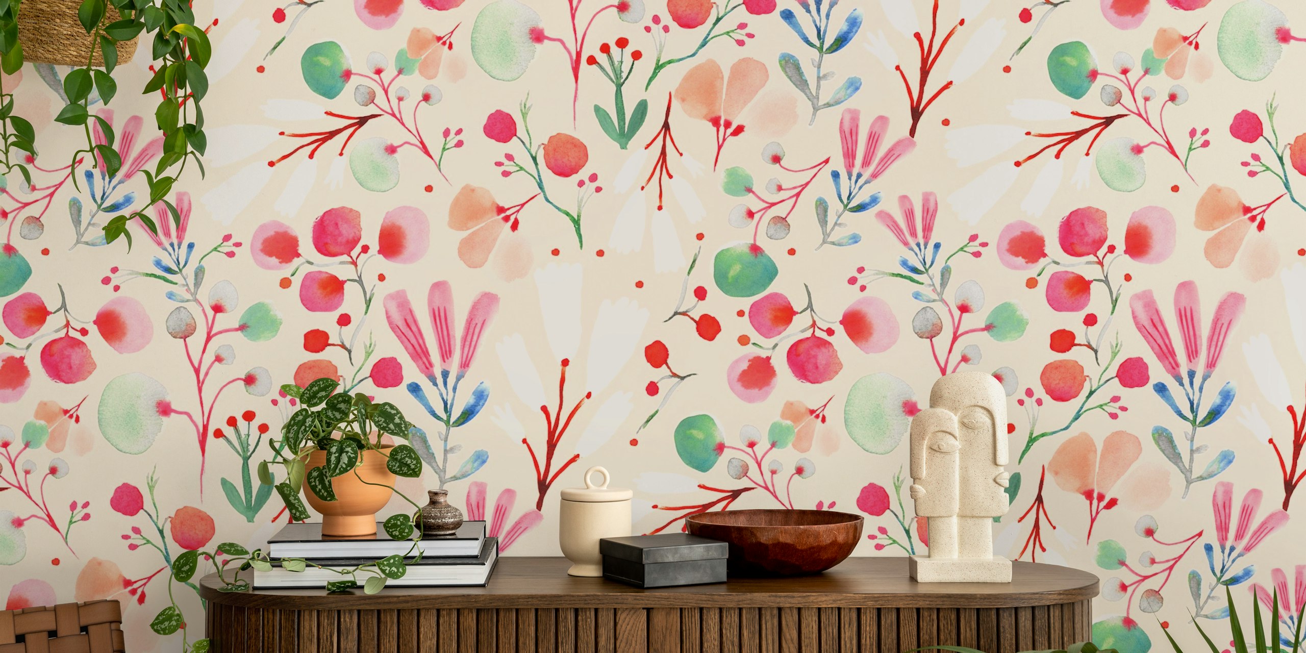 Watercolor garden tender peach papel pintado