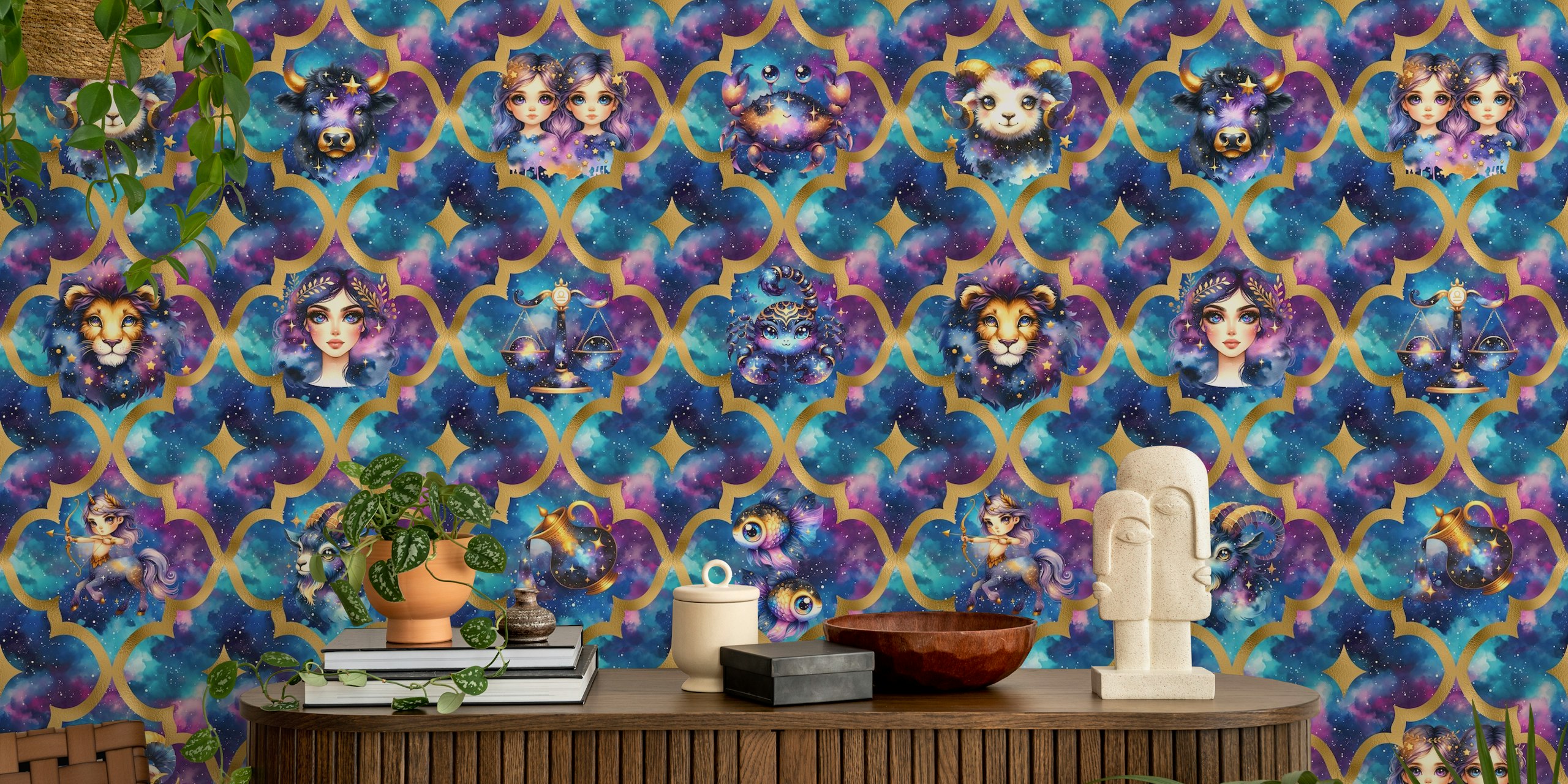 Galaxy Zodiac wallpaper in a room
