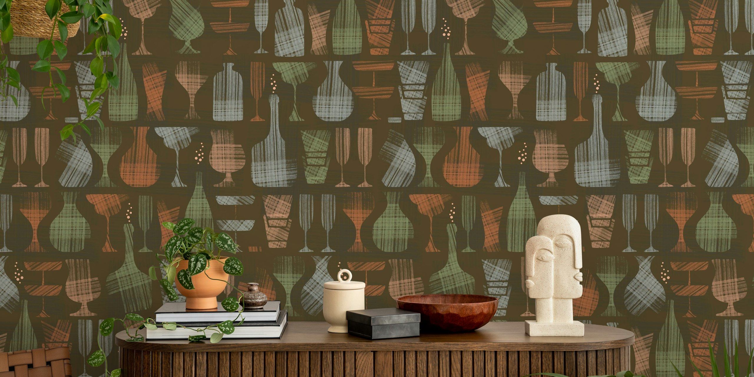 Tamnosmeđi tapet s Drinking glasses and bottles XL – dark brown