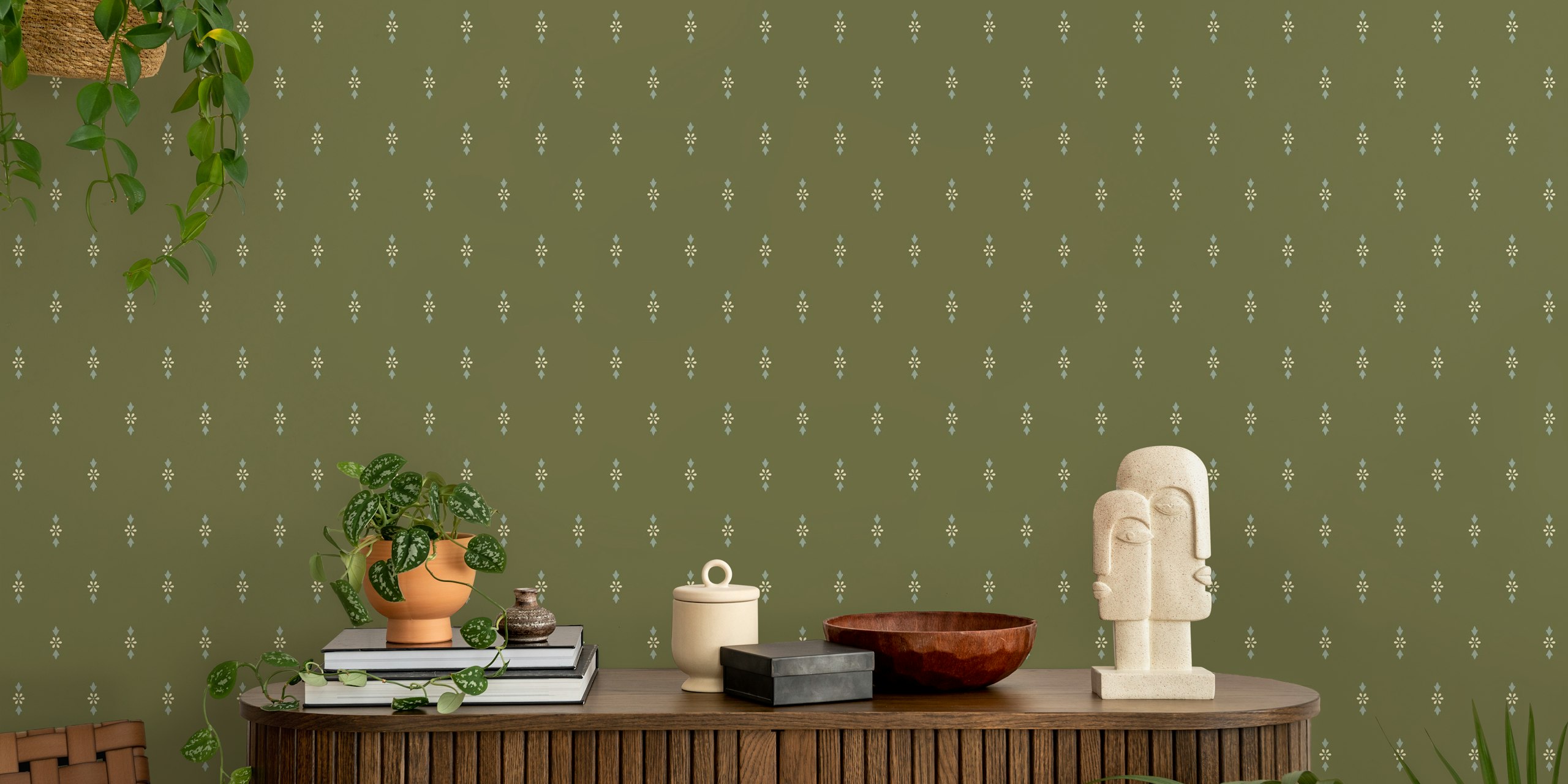 Floral green and blue pattern wallpaper