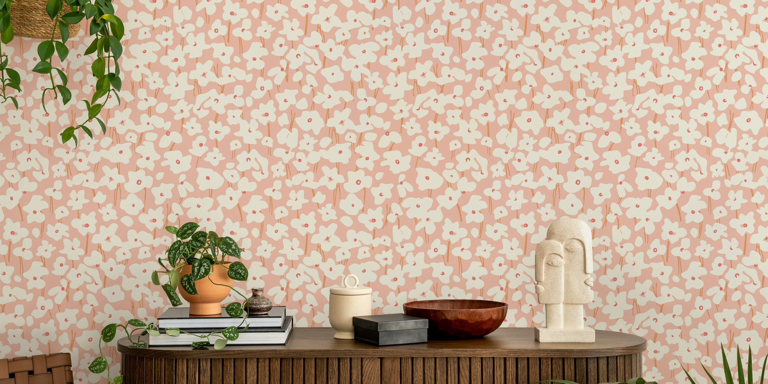 Floral Pattern Anna blush pink wallpaper in a room