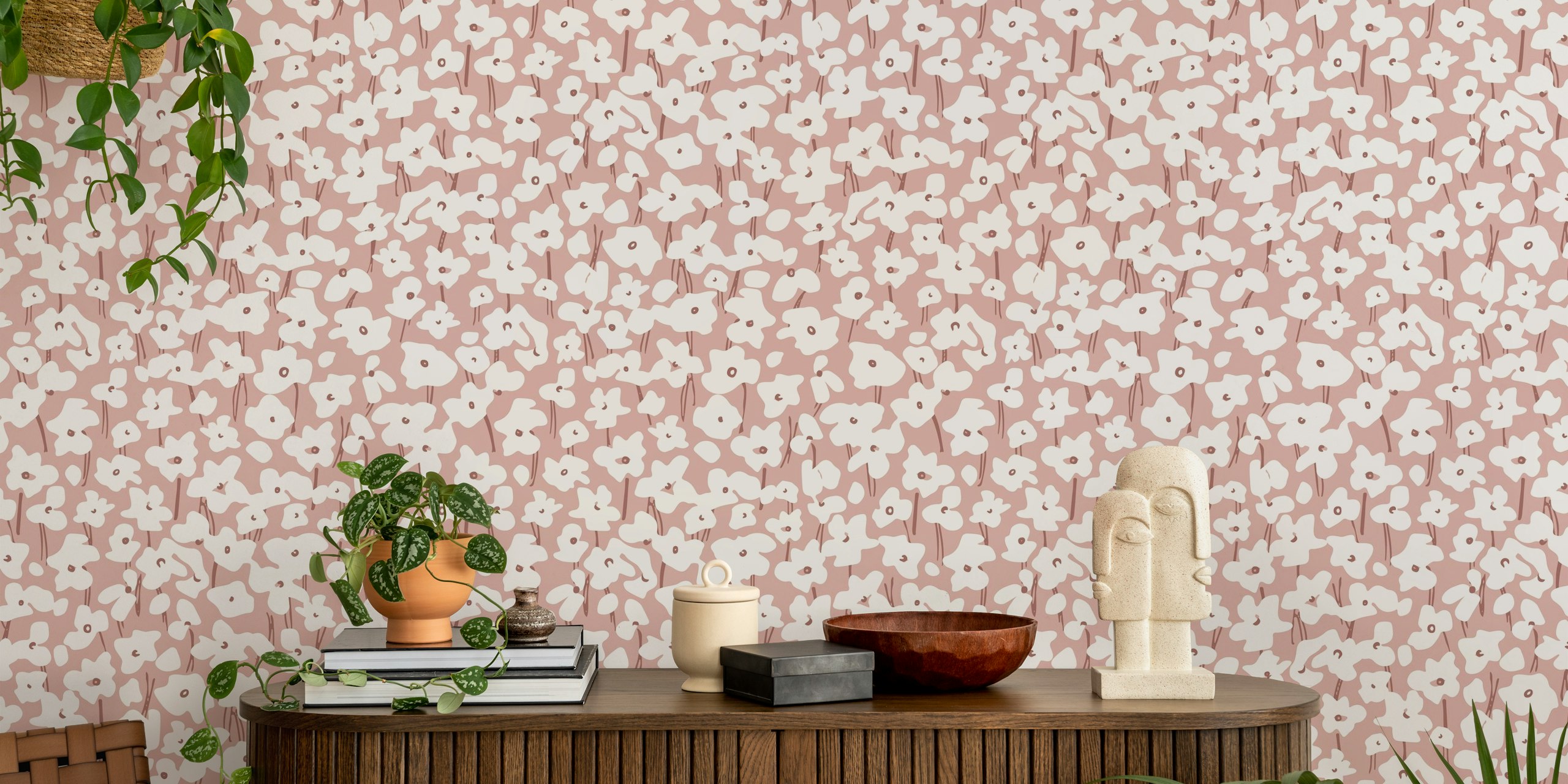 Floral Pattern Anna moody pink wallpaper in a room