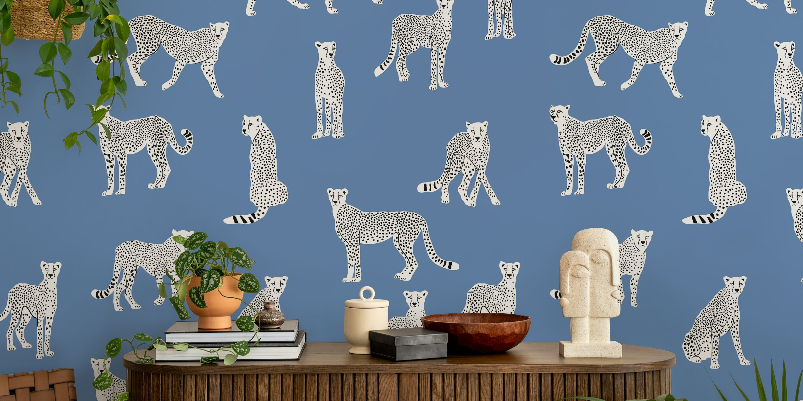 Design di carta da parati White Cheetah in una stanza