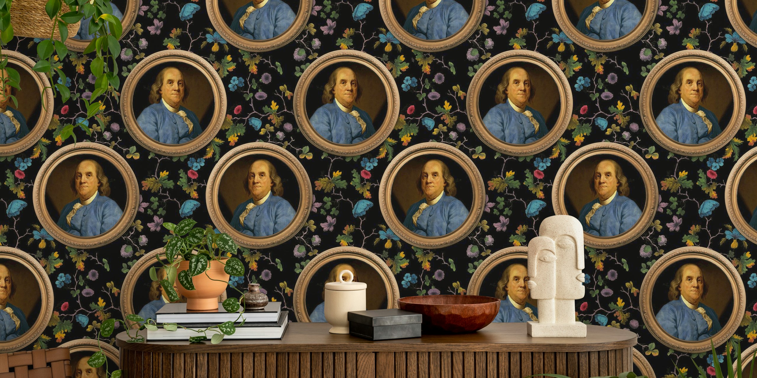 Papier peint de musée avec des portraits de Benjamin Franklin
