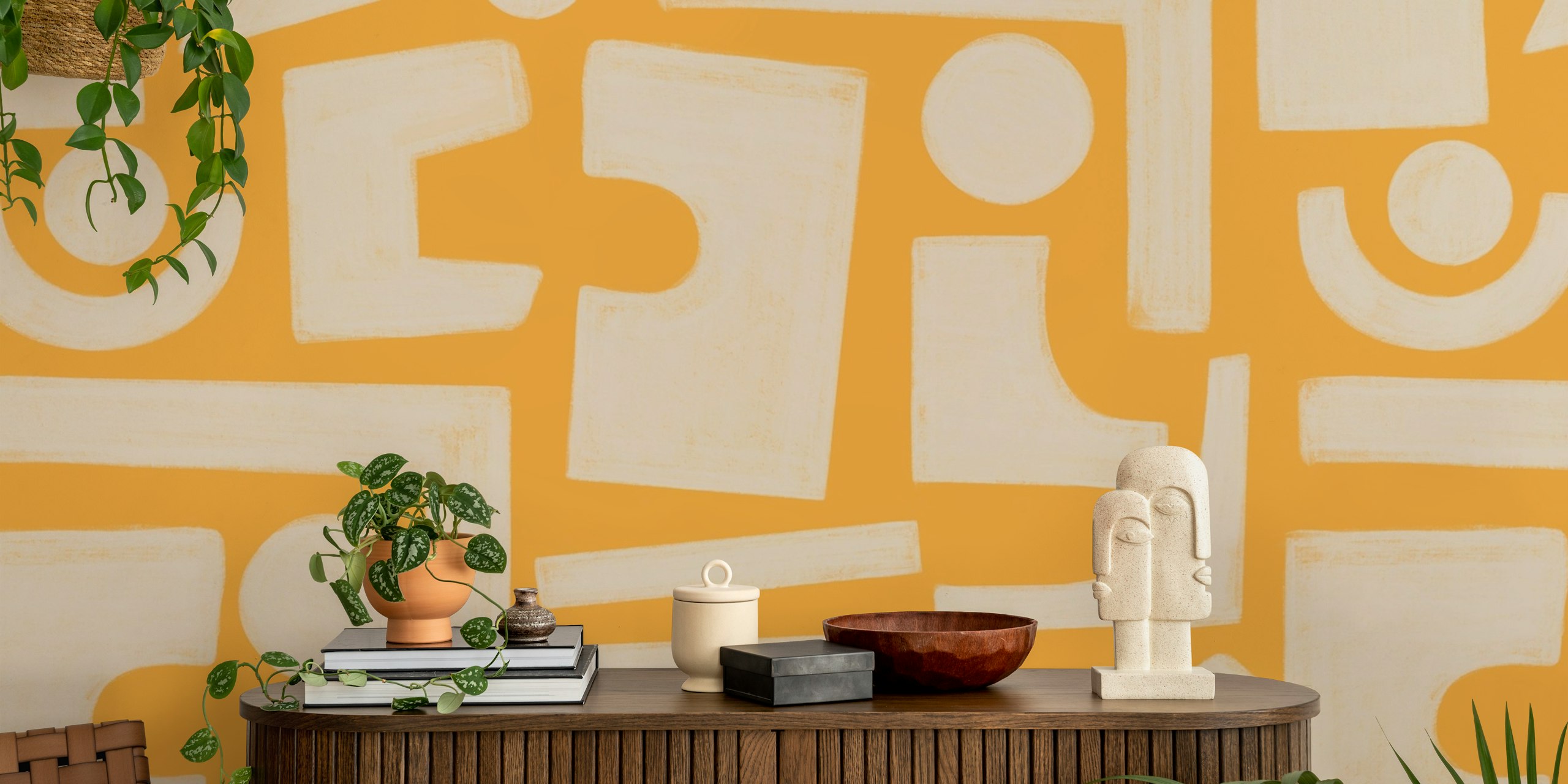 Large geo abstraction shapes in sunny yellow