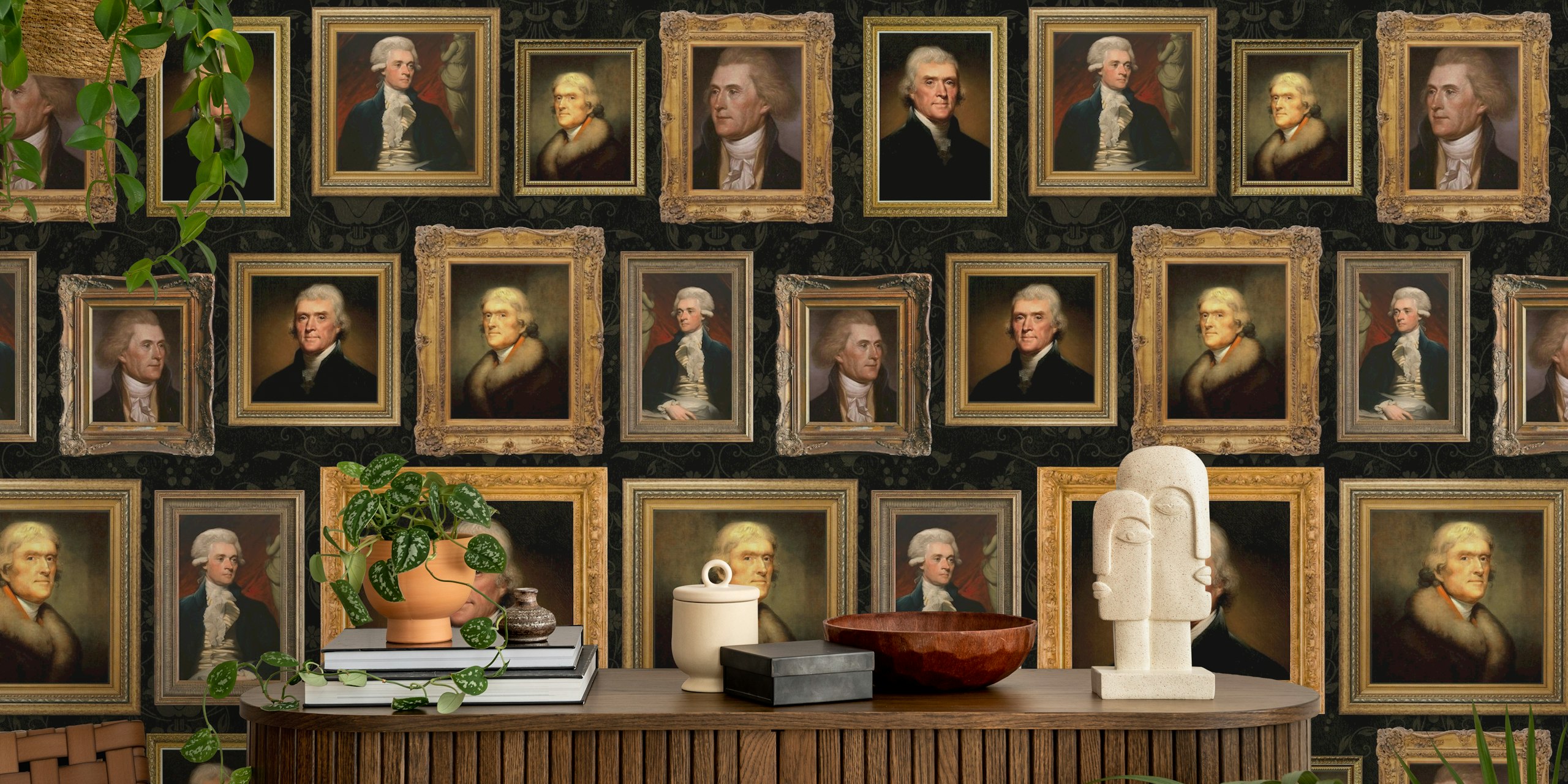 Behang met portretten van Thomas Jefferson