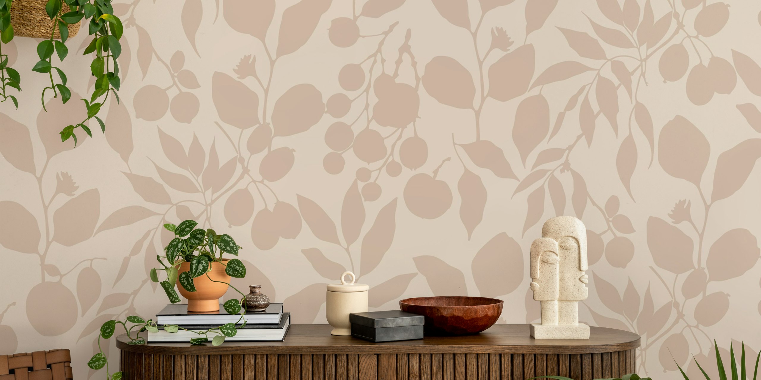 Fruit And Foliage Japandi Minimalist wallpaper design
