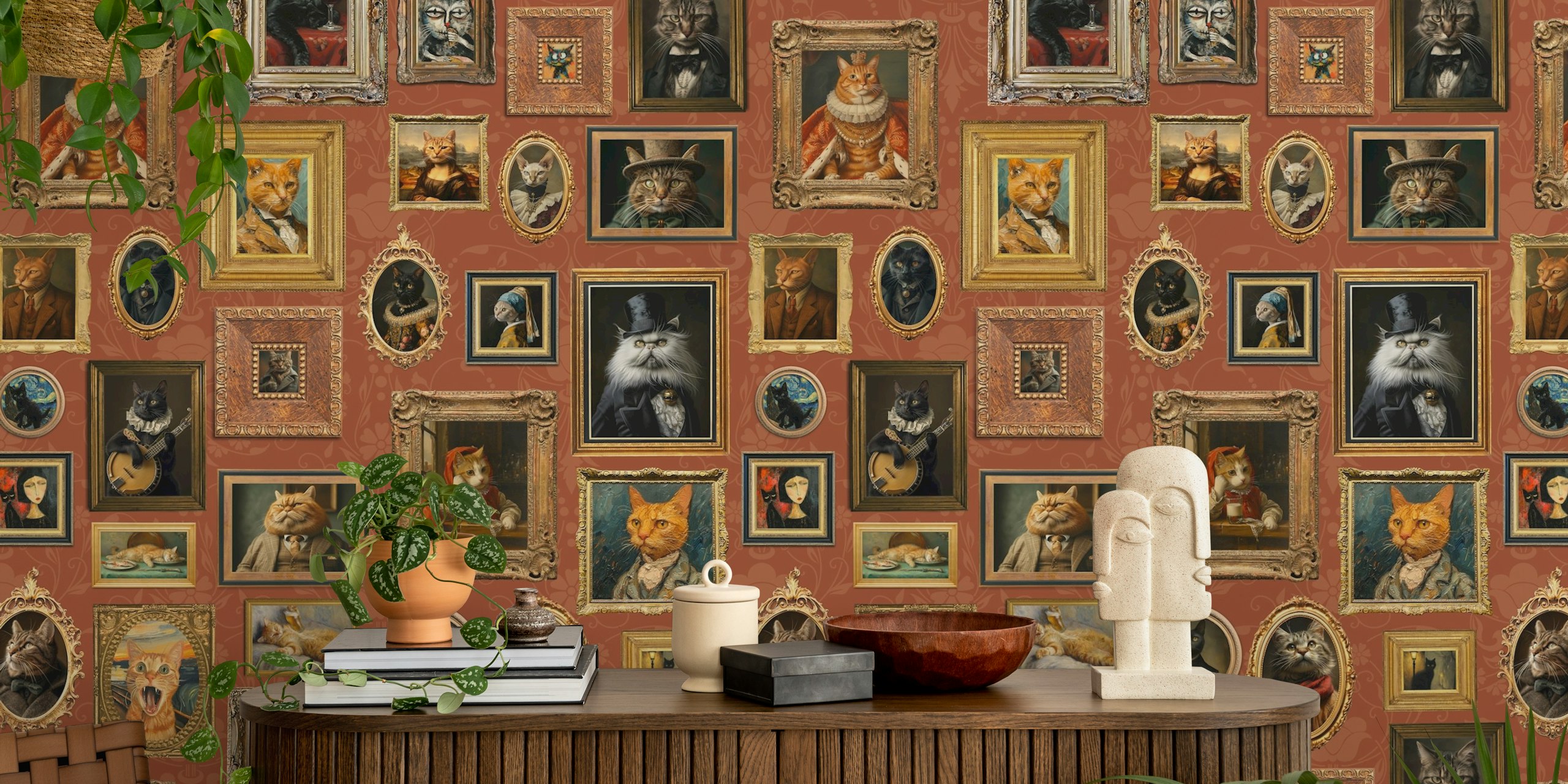 Ancient Fluffy Famous Cats Tapete in einem Raum
