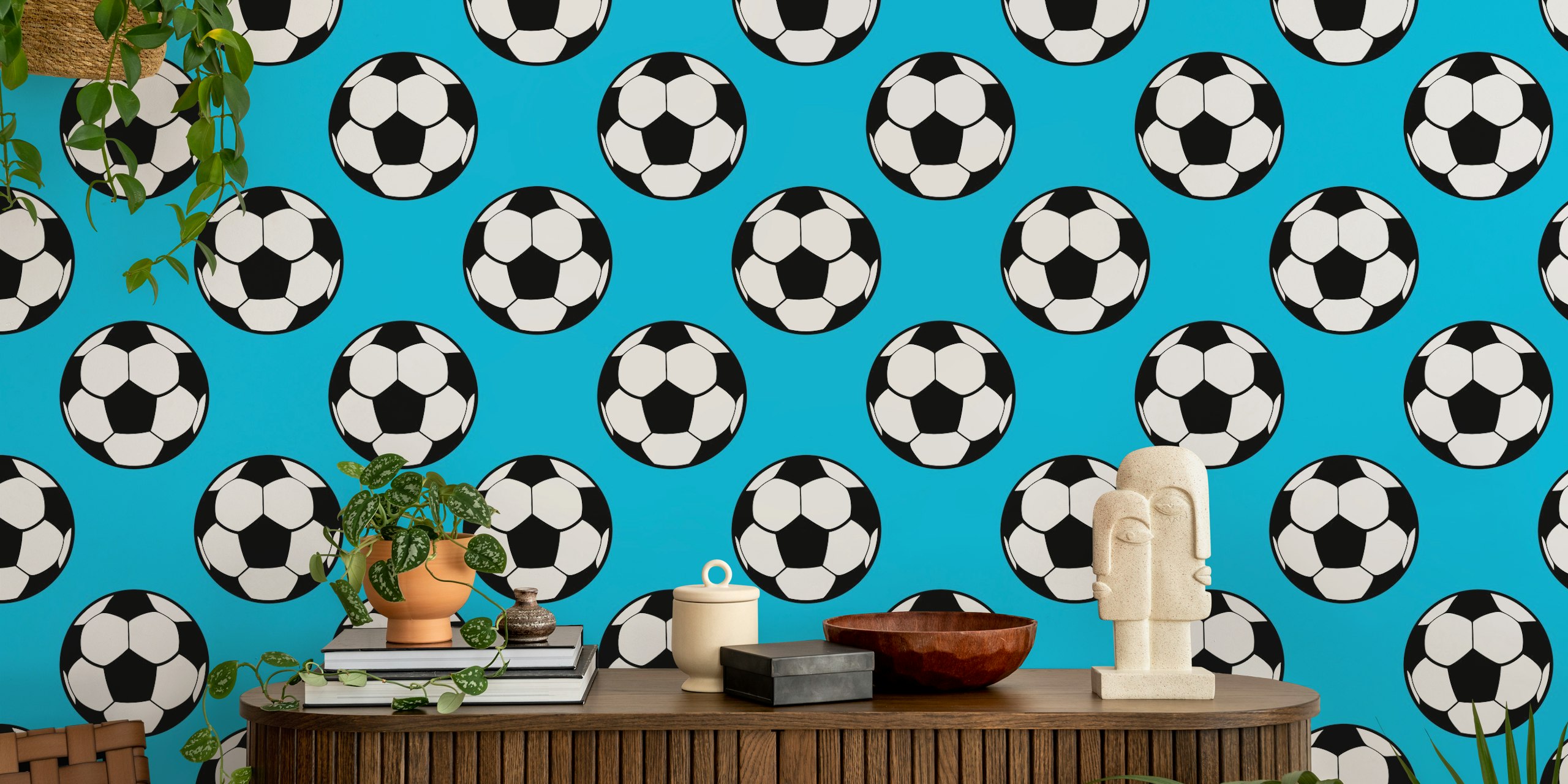 Soccer ball wallpaper in a room