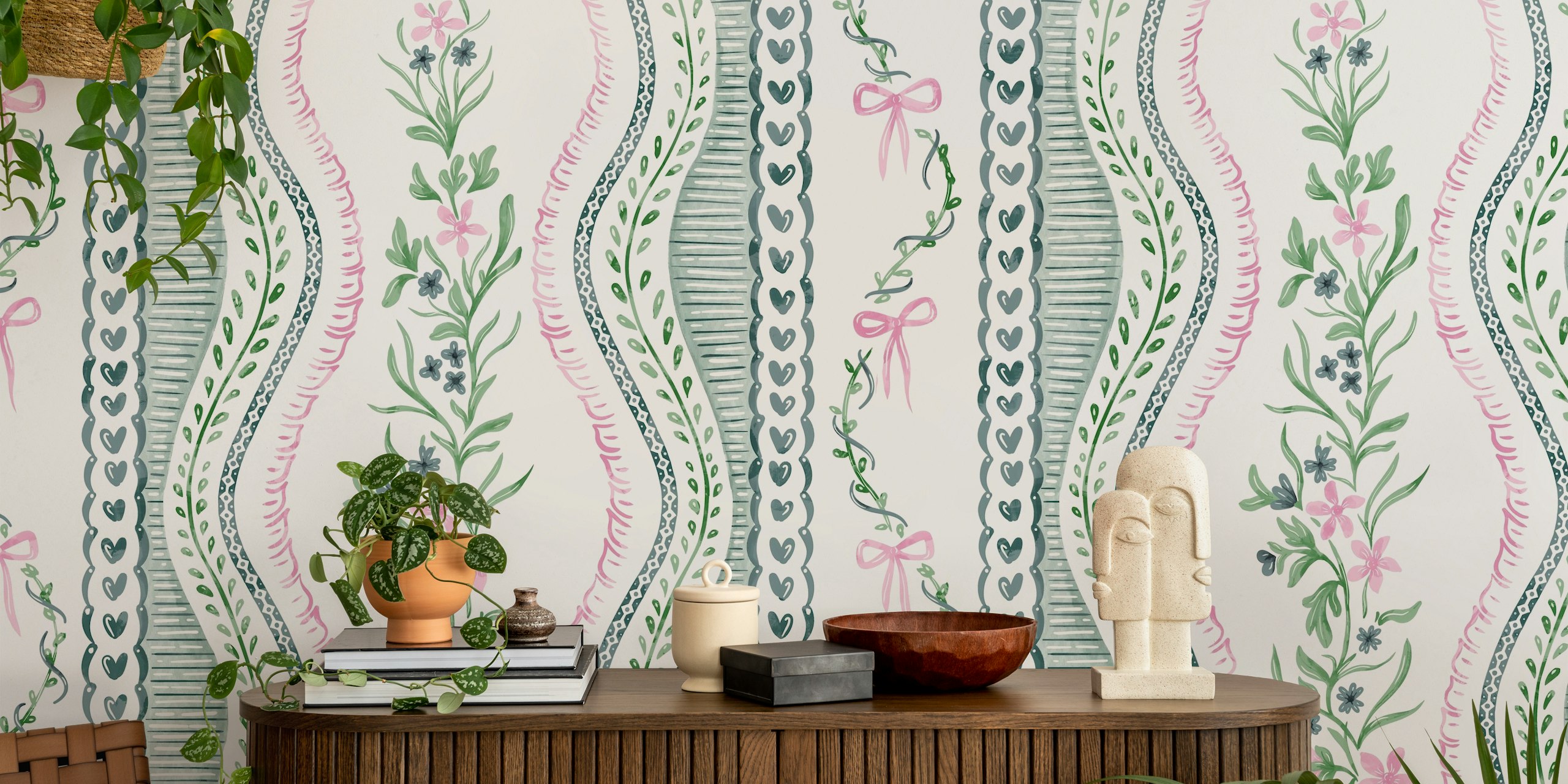 Preppy Grandmillennial Delight wallpaper in a room