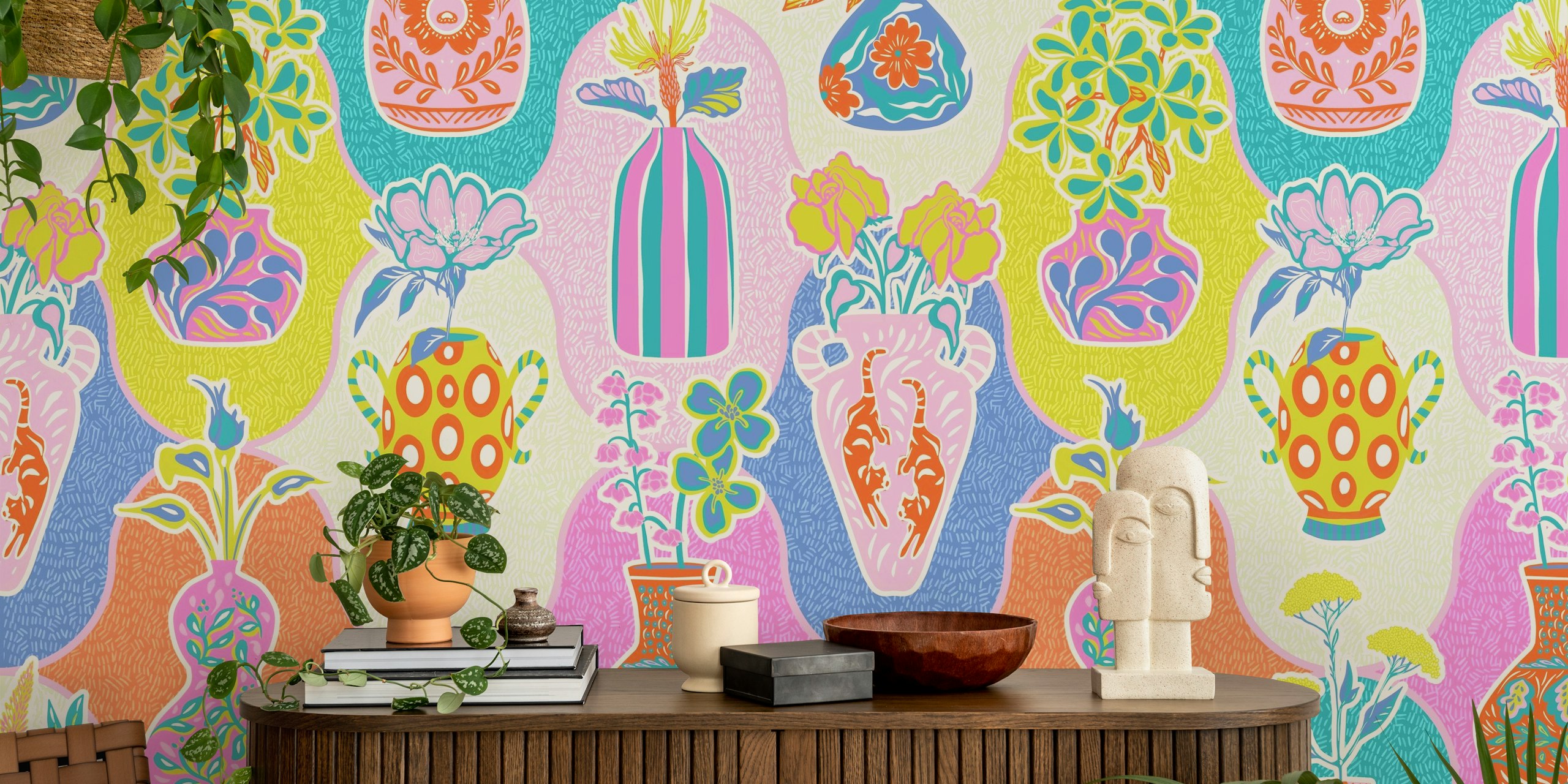 Výstava tapet Colorful Kitschy Floral Vases