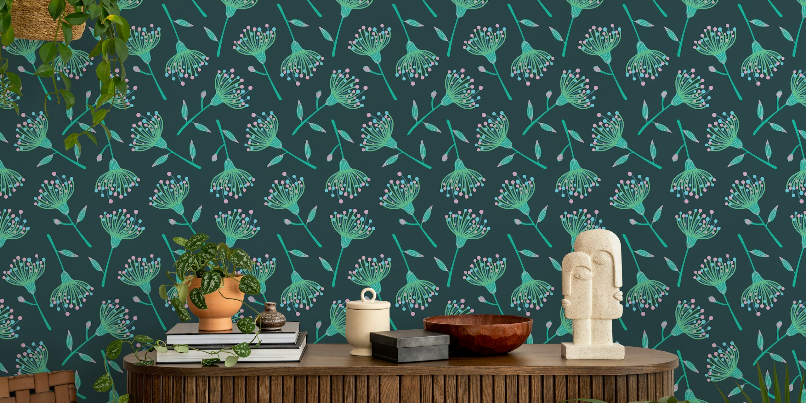 Eucalyptus Tossed Blomster Tapet I Et Rum