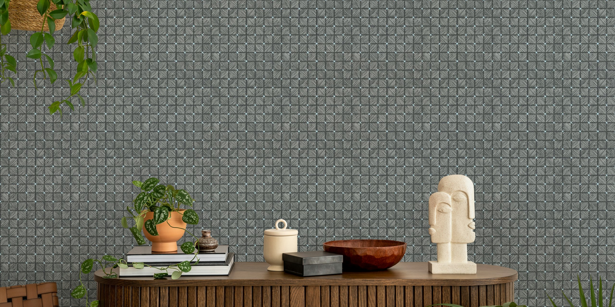 Blockprint Geometric Tile tapet i et rum