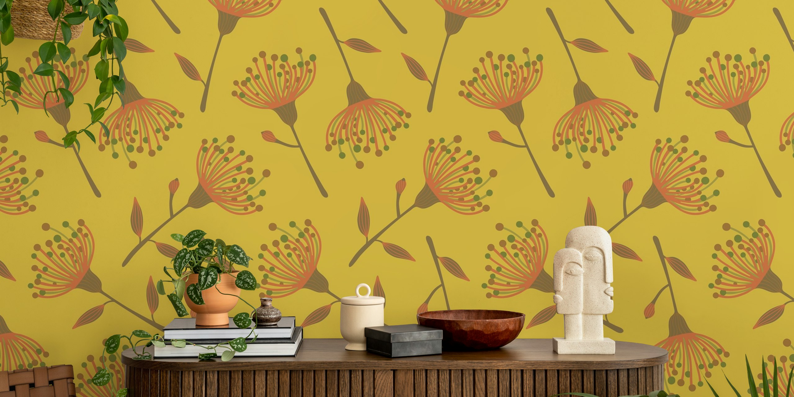 Floral mustard yellow wallpaper design