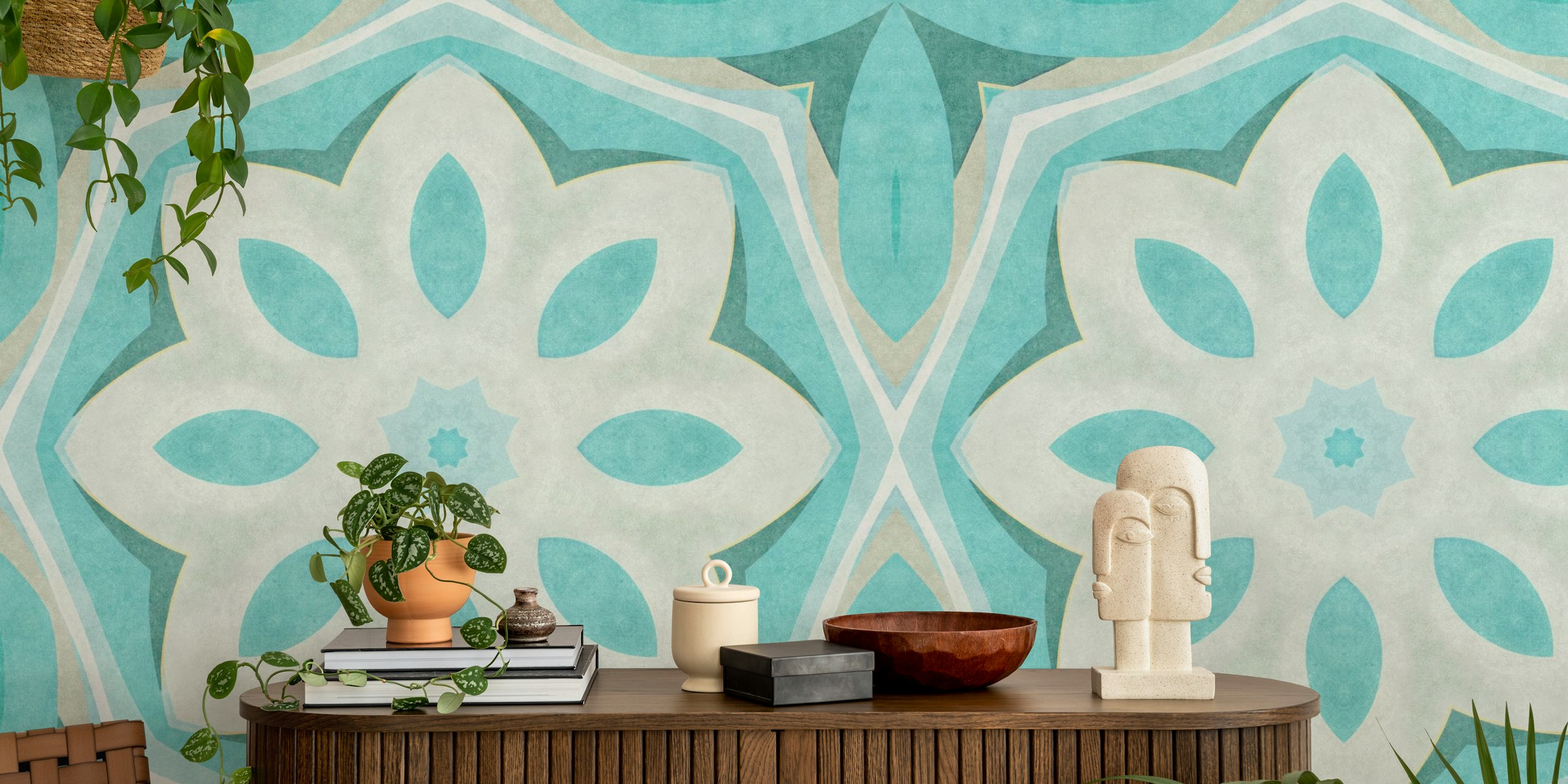 Retro chic tile design in teal and turquoise