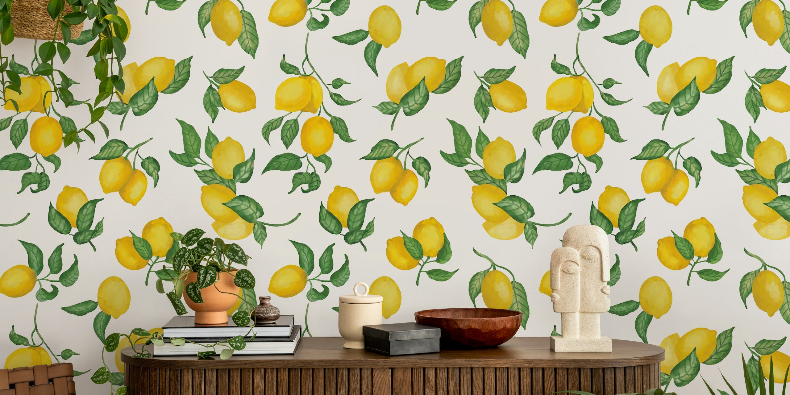Gouache Lemon -tapettimuotoilu huoneessa