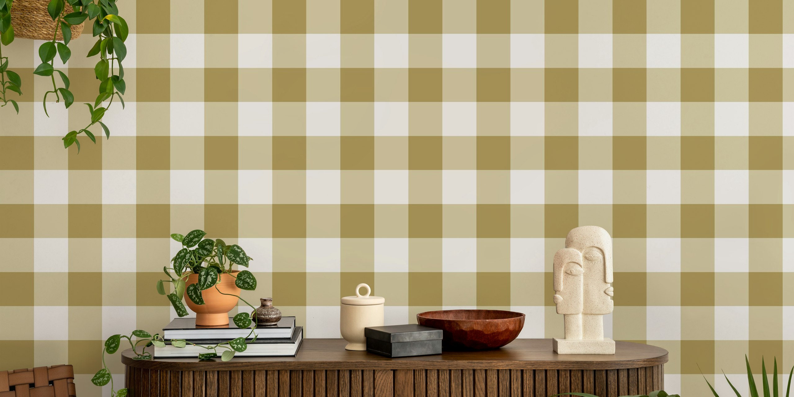 Gingham 7 Bronze tapet i et rom