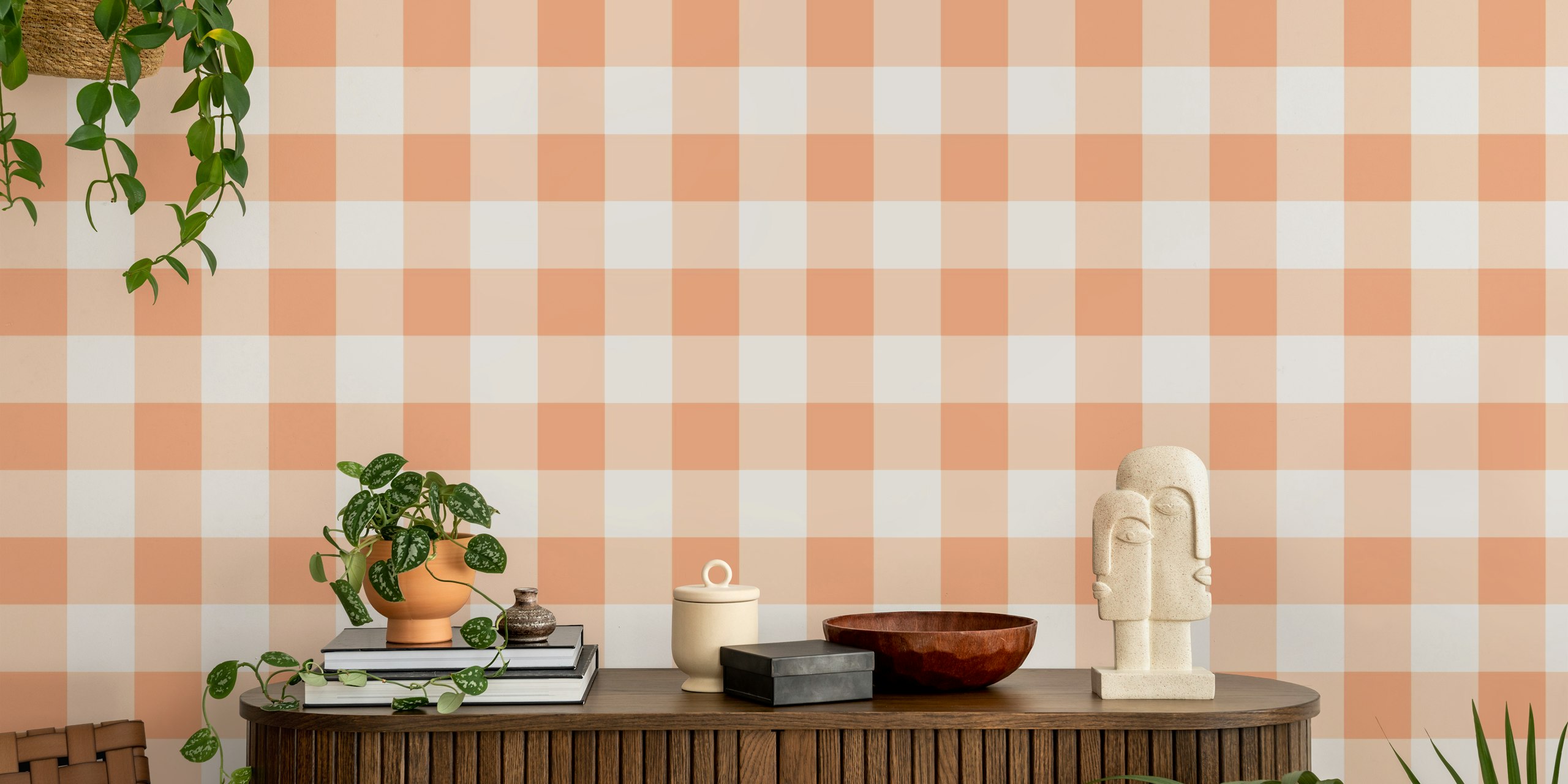 Gingham 9 peach tapet i et rum