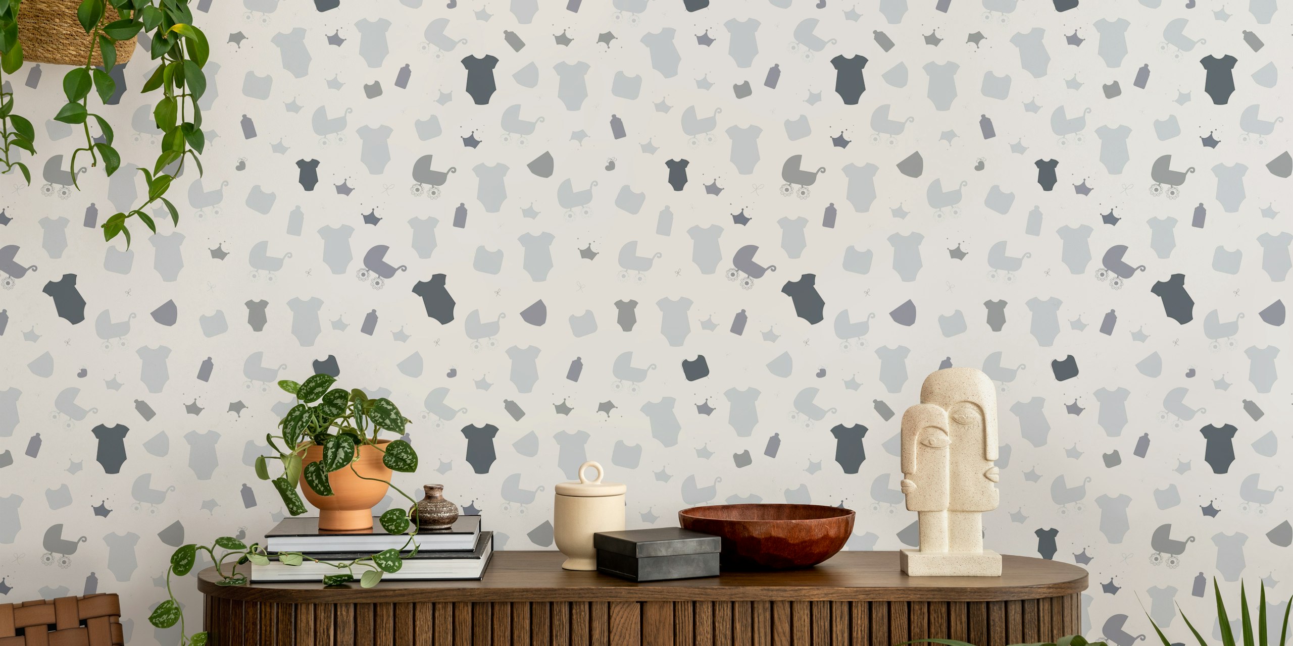 Baby symbol neutral grey colored pattern in una nursery