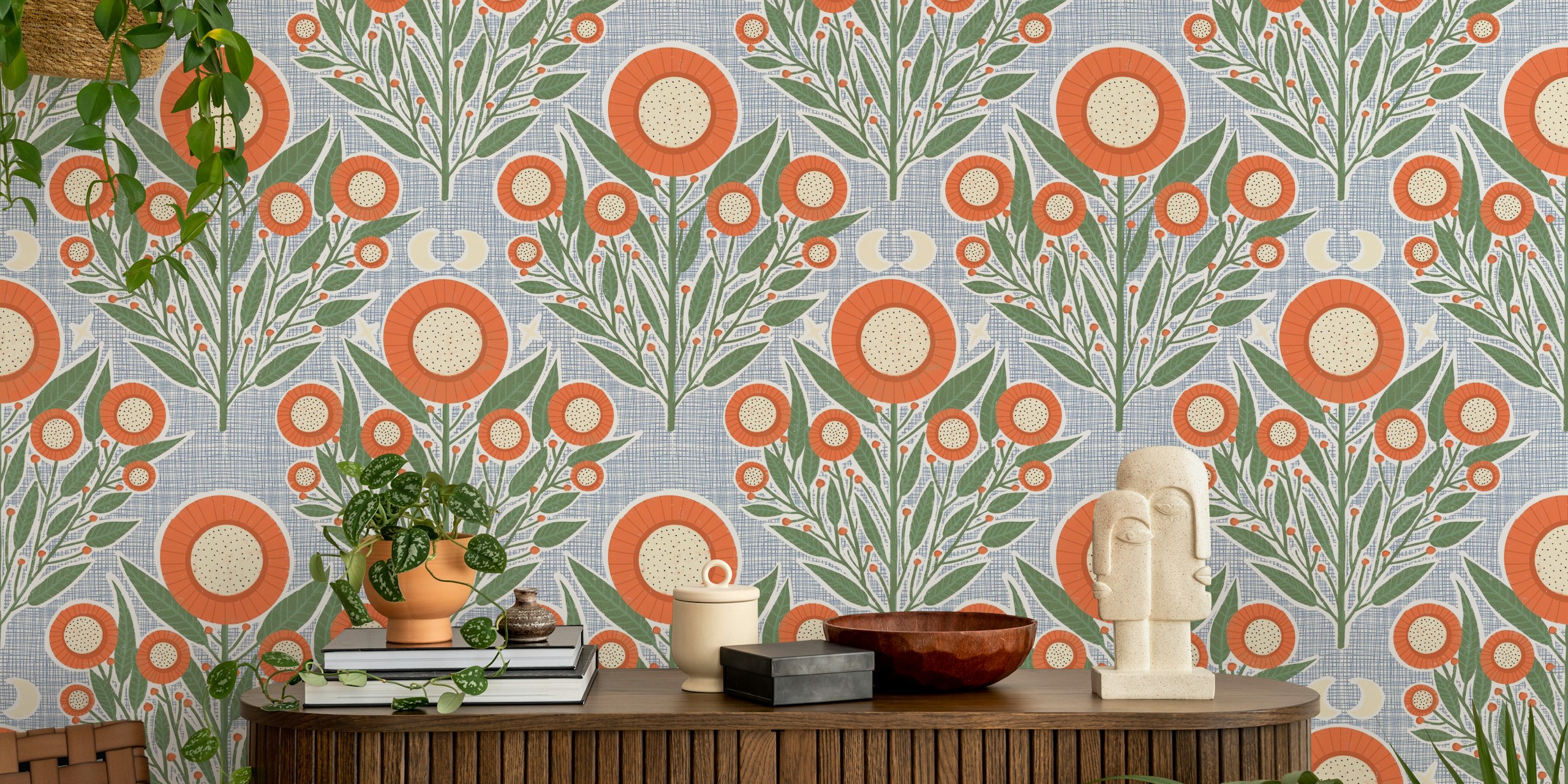 Papel pintado Botanical Sunburst Charm en una habitación