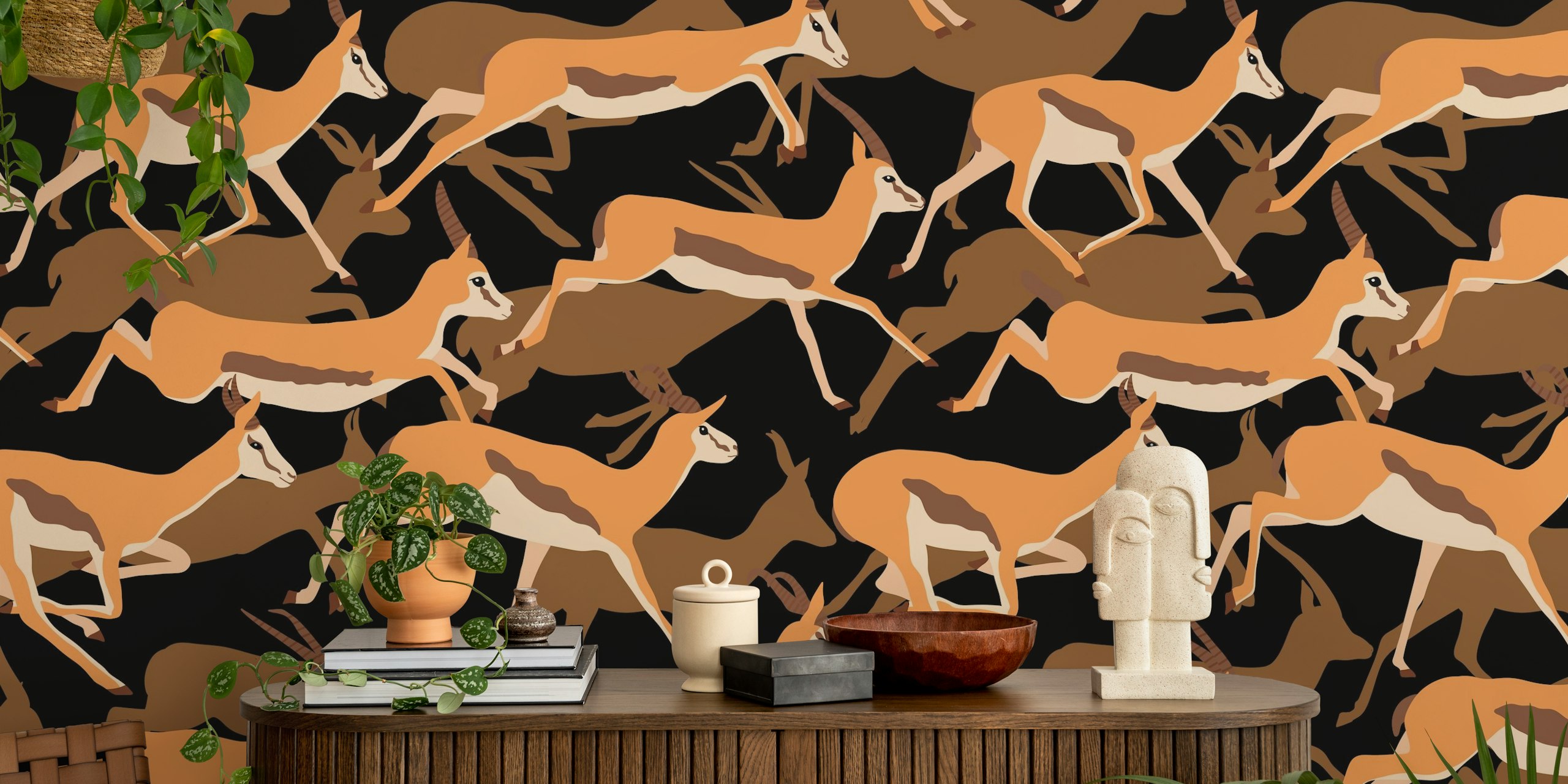 Running Gazelles wallpaper design in einem Raum