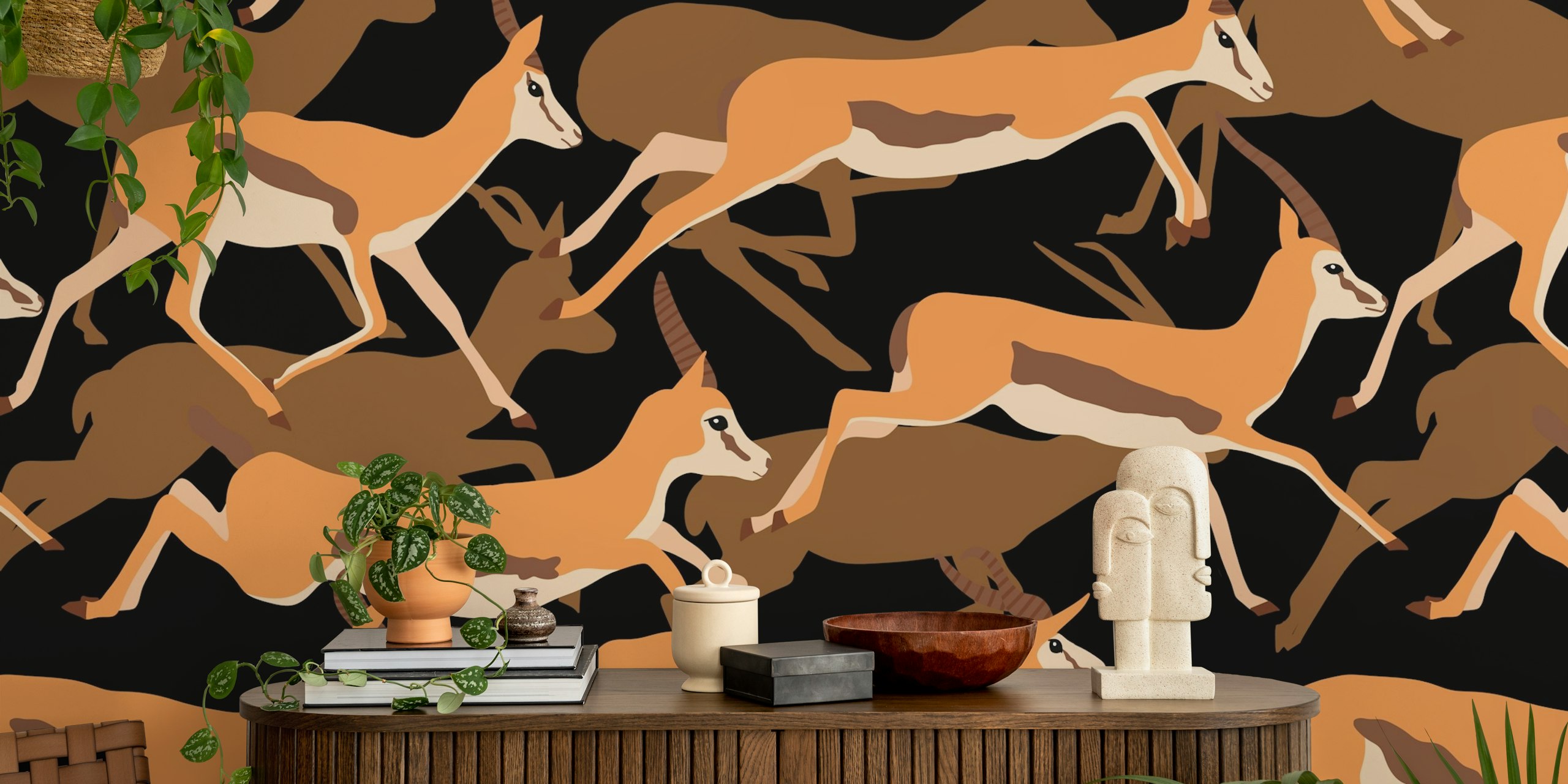 Running Gazelles an einer Wand in einem Raum