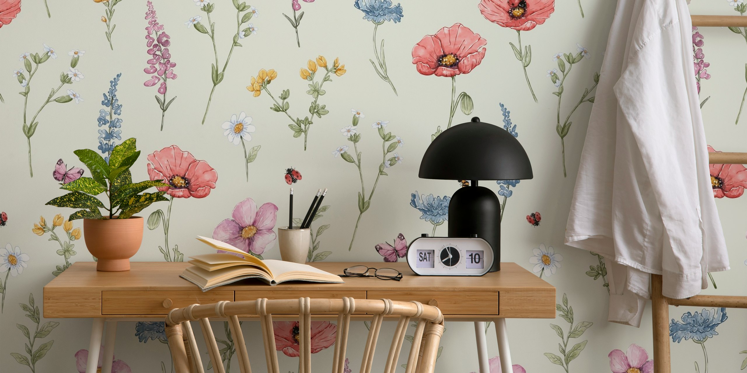 Polish Meadow green floral wallpaper in a room