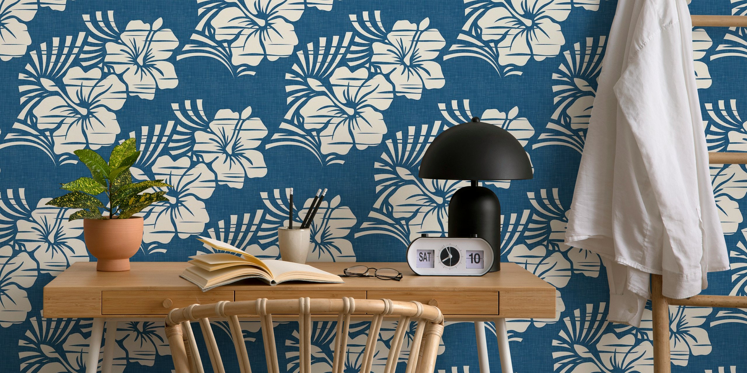 Papel de parede com impressão hawaiana de flores de hibisco