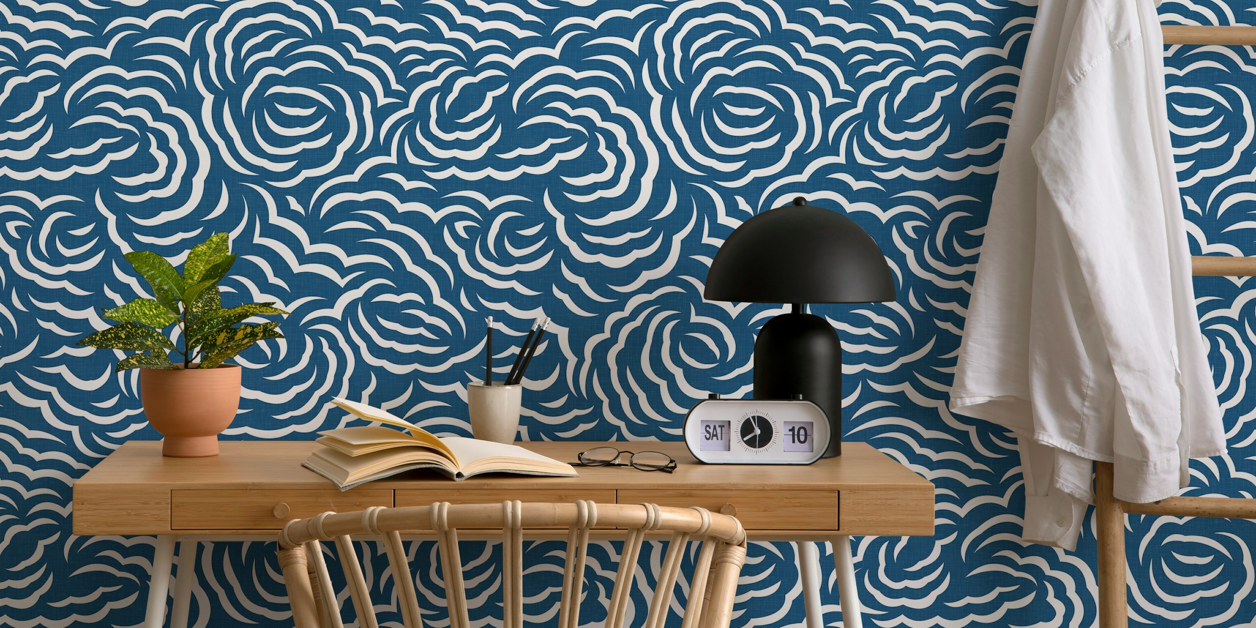Flowery Clouds Ocean Blue wallpaper in a room